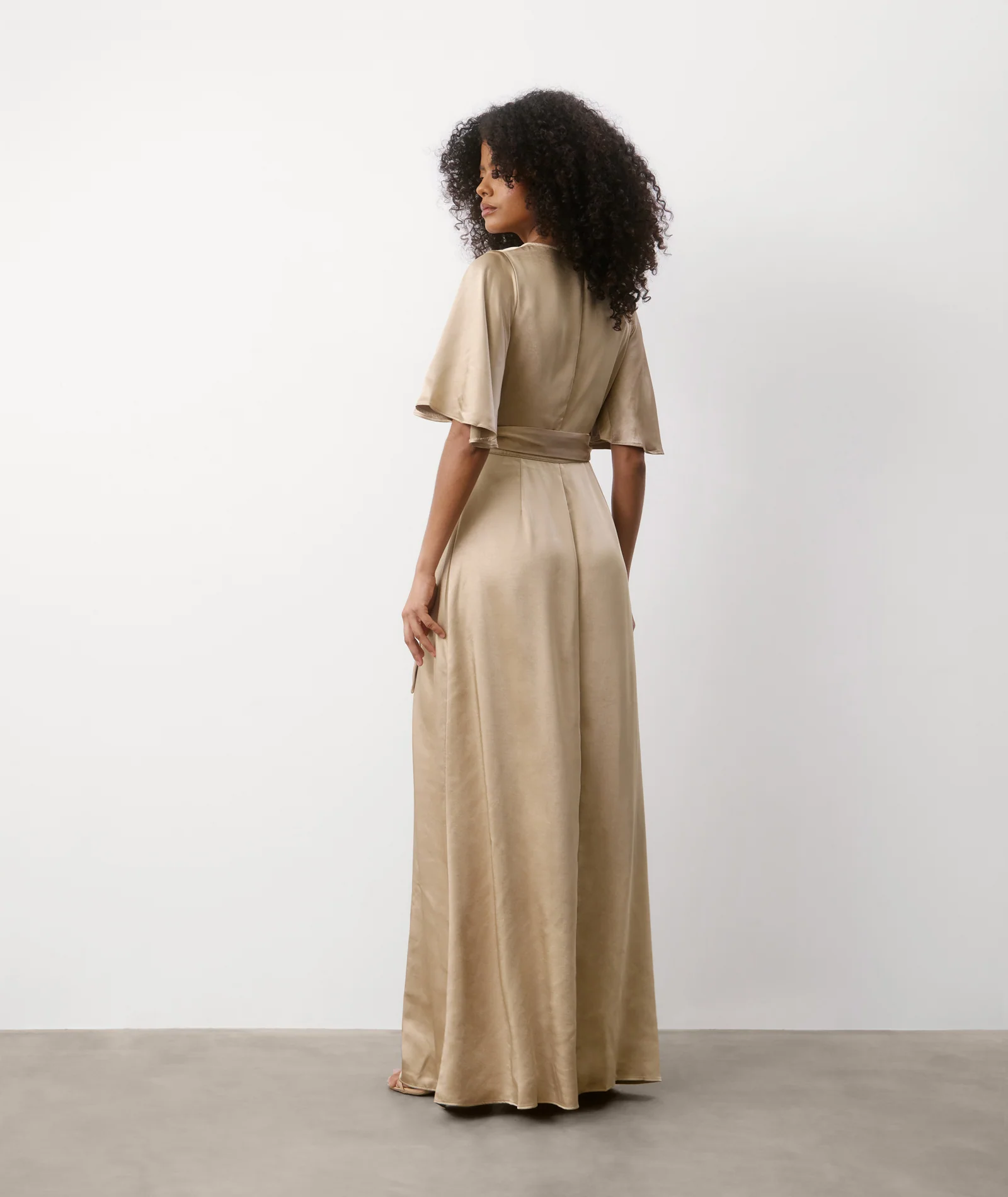Wrap Tie Satin Bridesmaid Dress - Champagne - Image 3