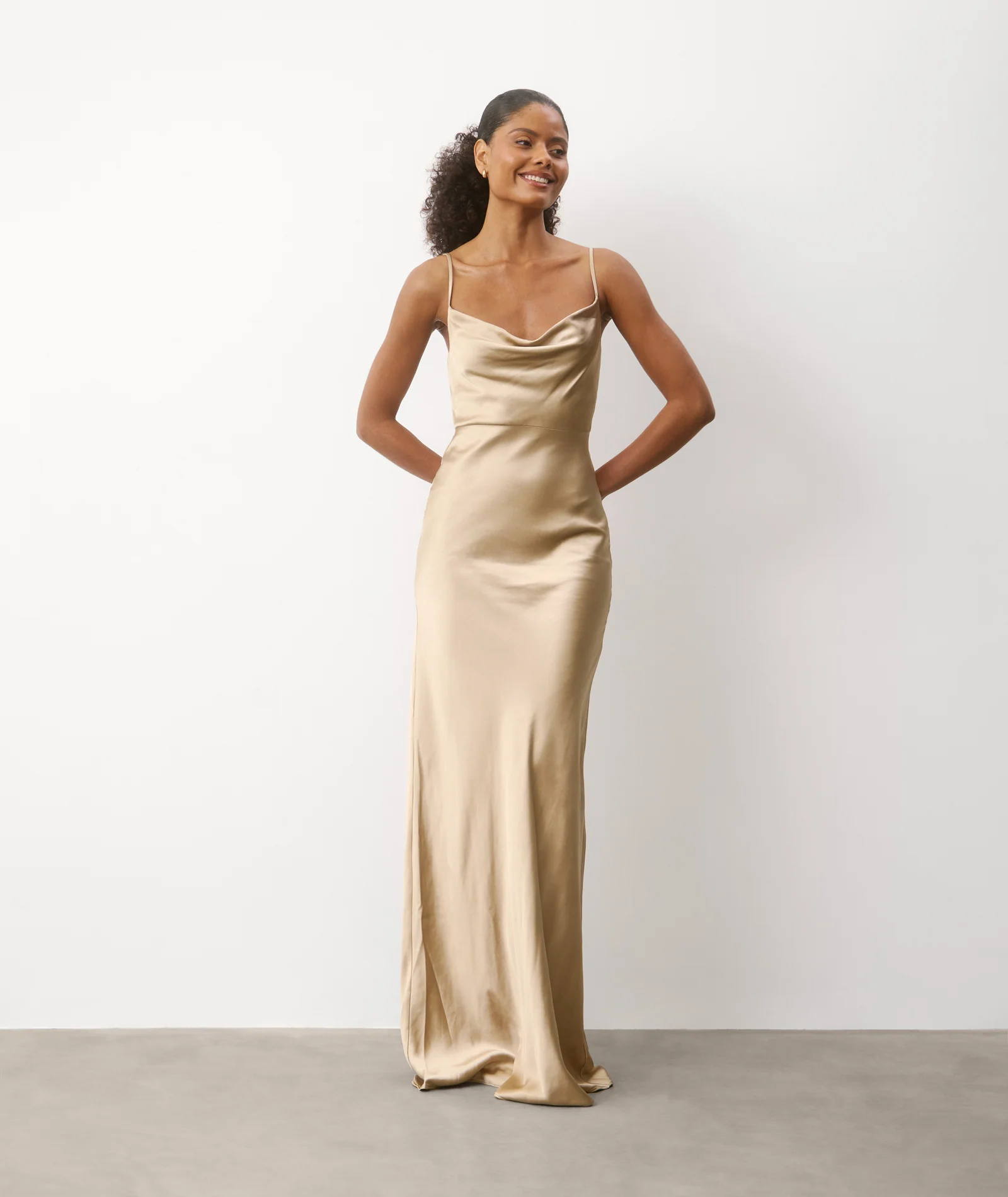 Cami Cowl Satin Bridesmaid Dress - Champagne - Image 4