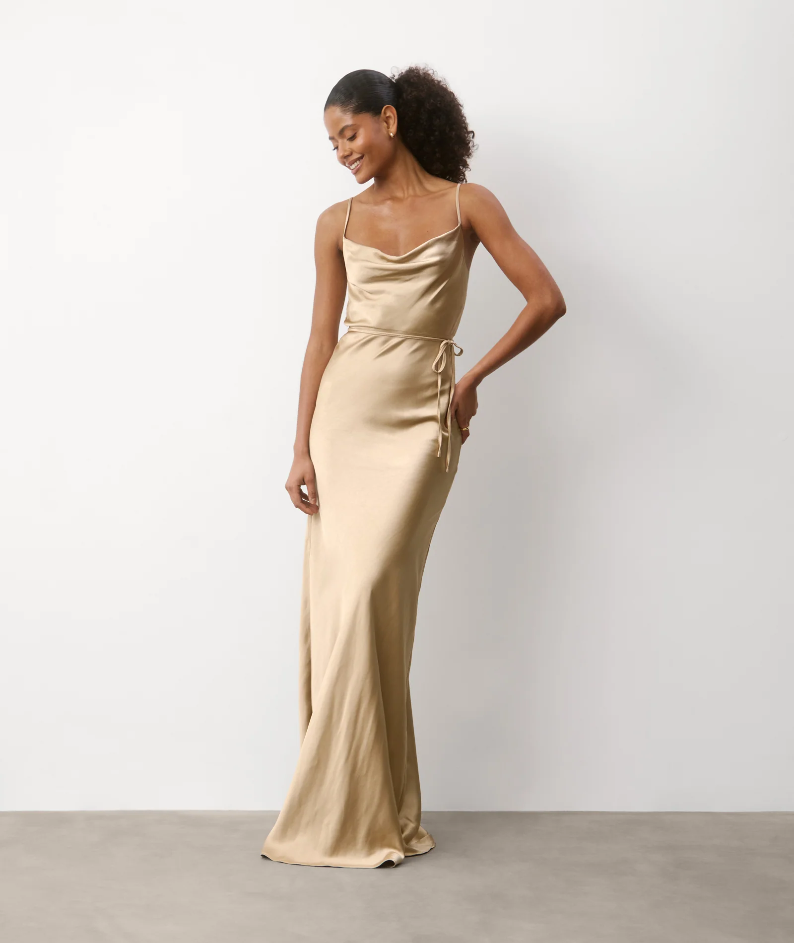 Cami Cowl Satin Bridesmaid Dress - Champagne - Image 6