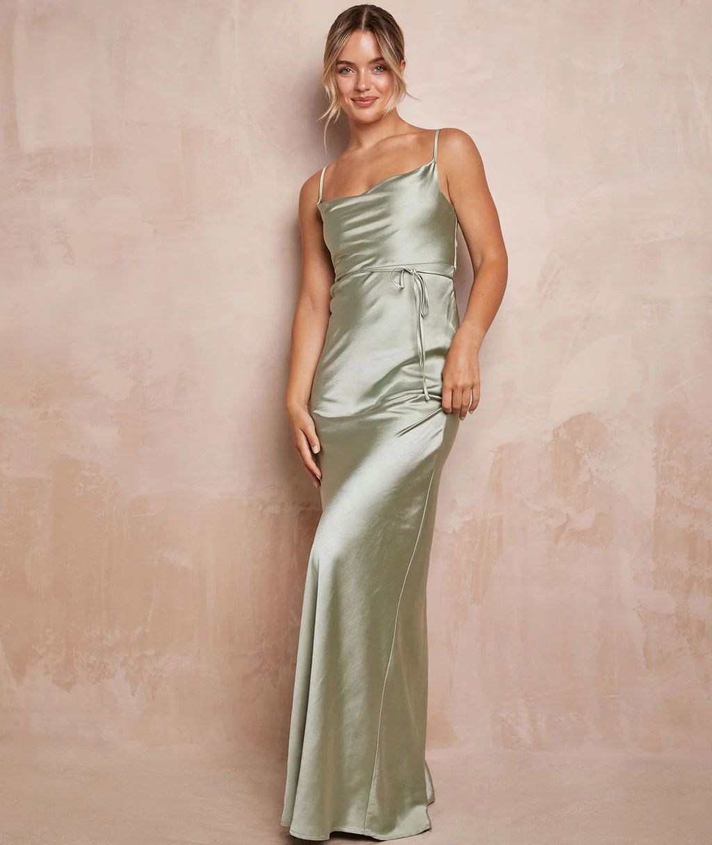 Cami Cowl Satin Bridesmaid Dress - Sage