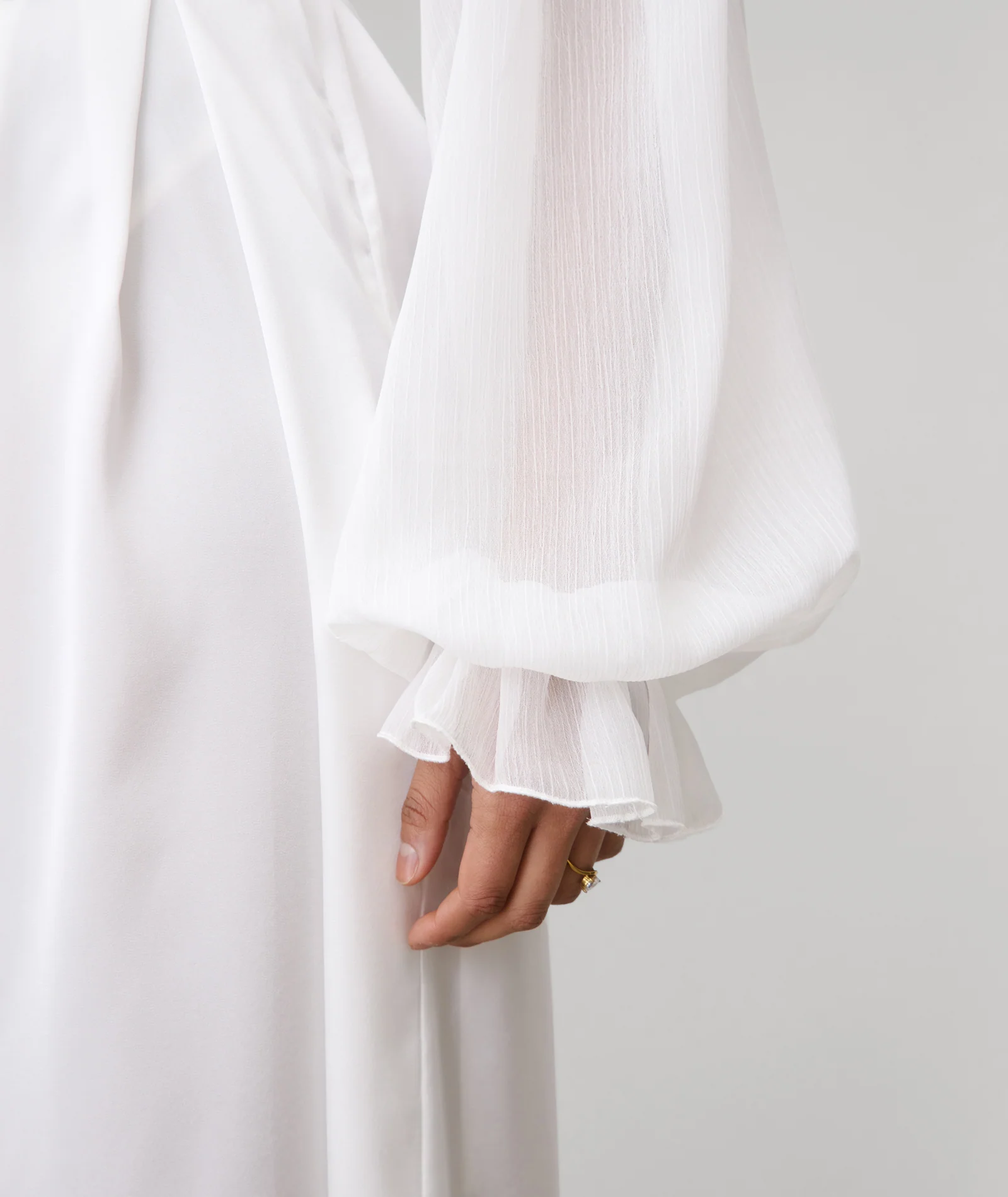 Chiffon Sleeve Maxi Satin Robe - White - Image 3