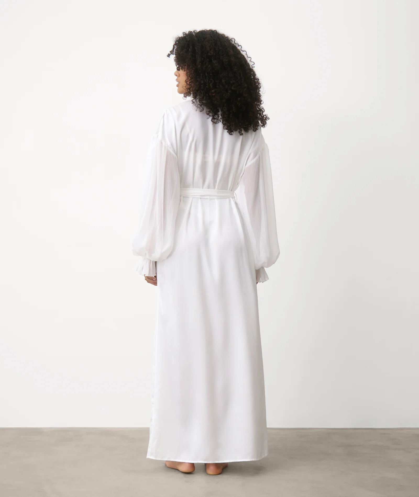 Chiffon Sleeve Maxi Satin Robe - White - Image 4