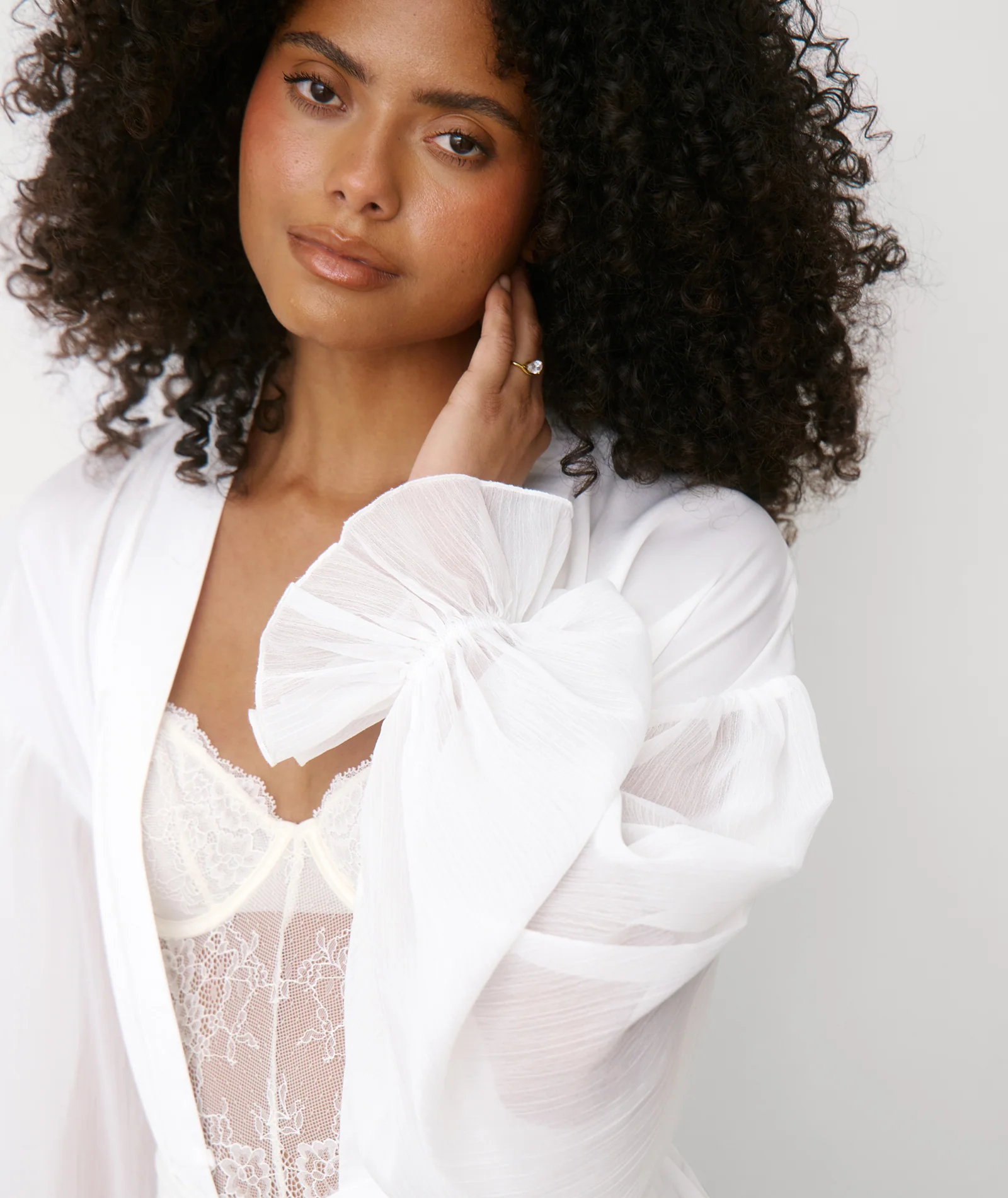 Chiffon Sleeve Maxi Satin Robe - White - Image 5