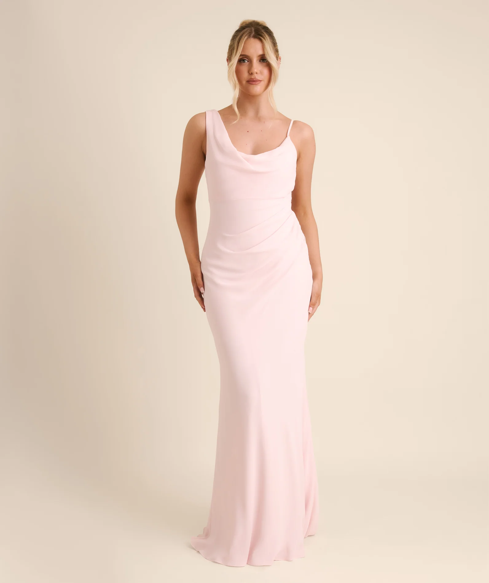Cowl Asymmetrical Chiffon Bridesmaid Dress - Blush Pink