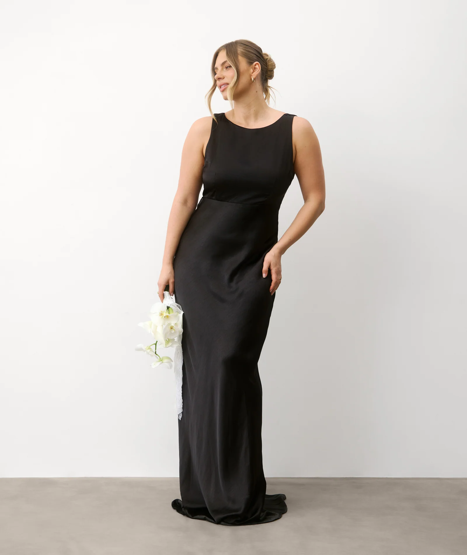 Cowl Back Satin Bridesmaid Dress - Black - Image 4