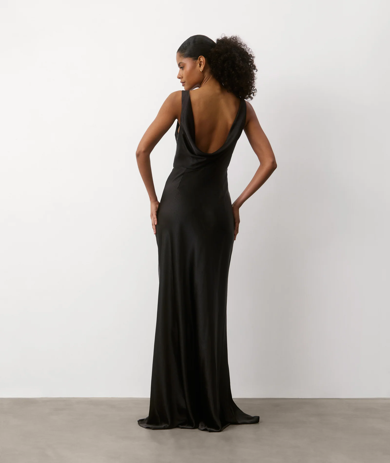 Cowl Back Satin Bridesmaid Dress - Black - Image 6