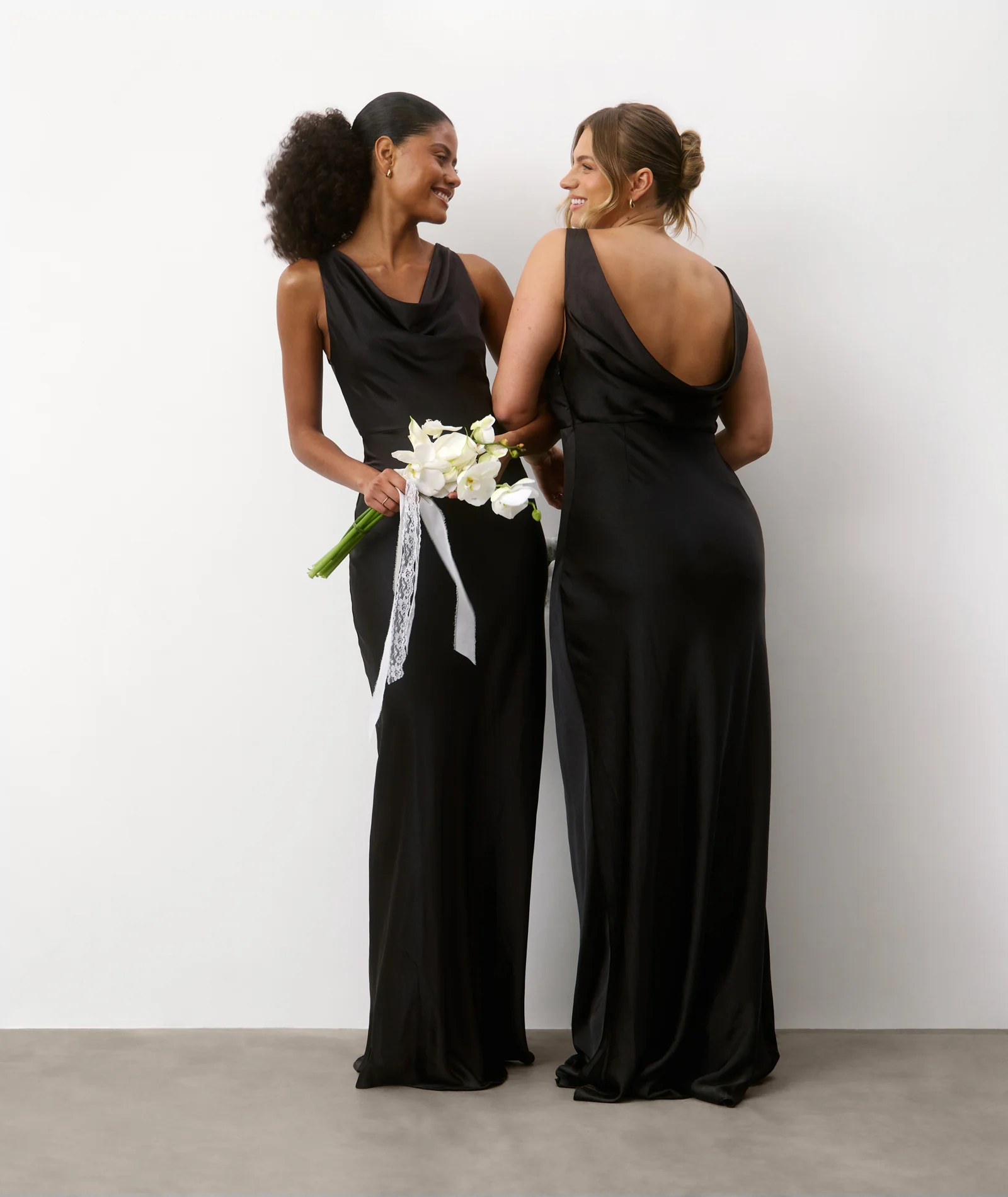 Cowl Back Satin Bridesmaid Dress - Black - Image 7