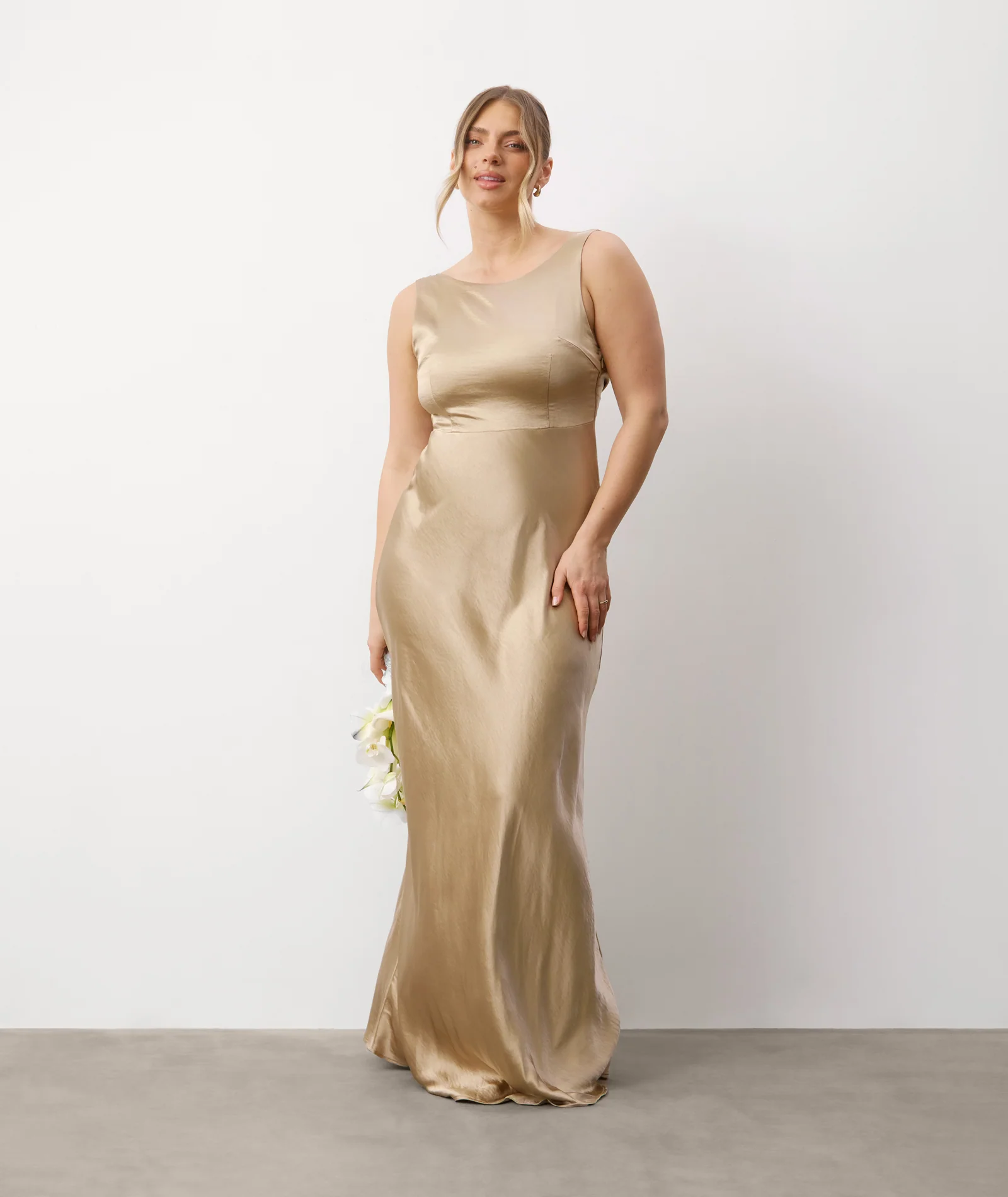 Cowl Back Satin Bridesmaid Dress - Champagne - Image 5