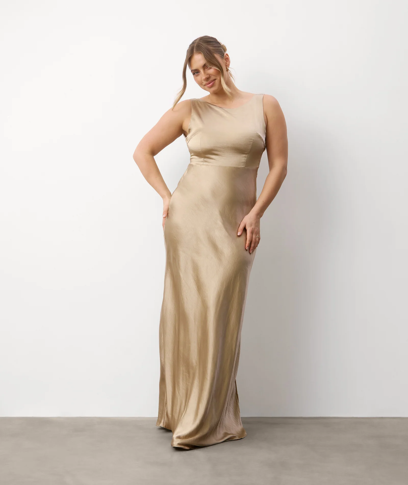 Cowl Back Satin Bridesmaid Dress - Champagne - Image 7