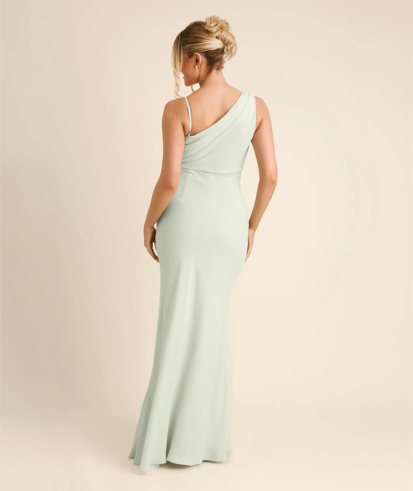 Cowl Front Asymmetrical Chiffon Bridesmaid Dress - Mint Green - Image 2