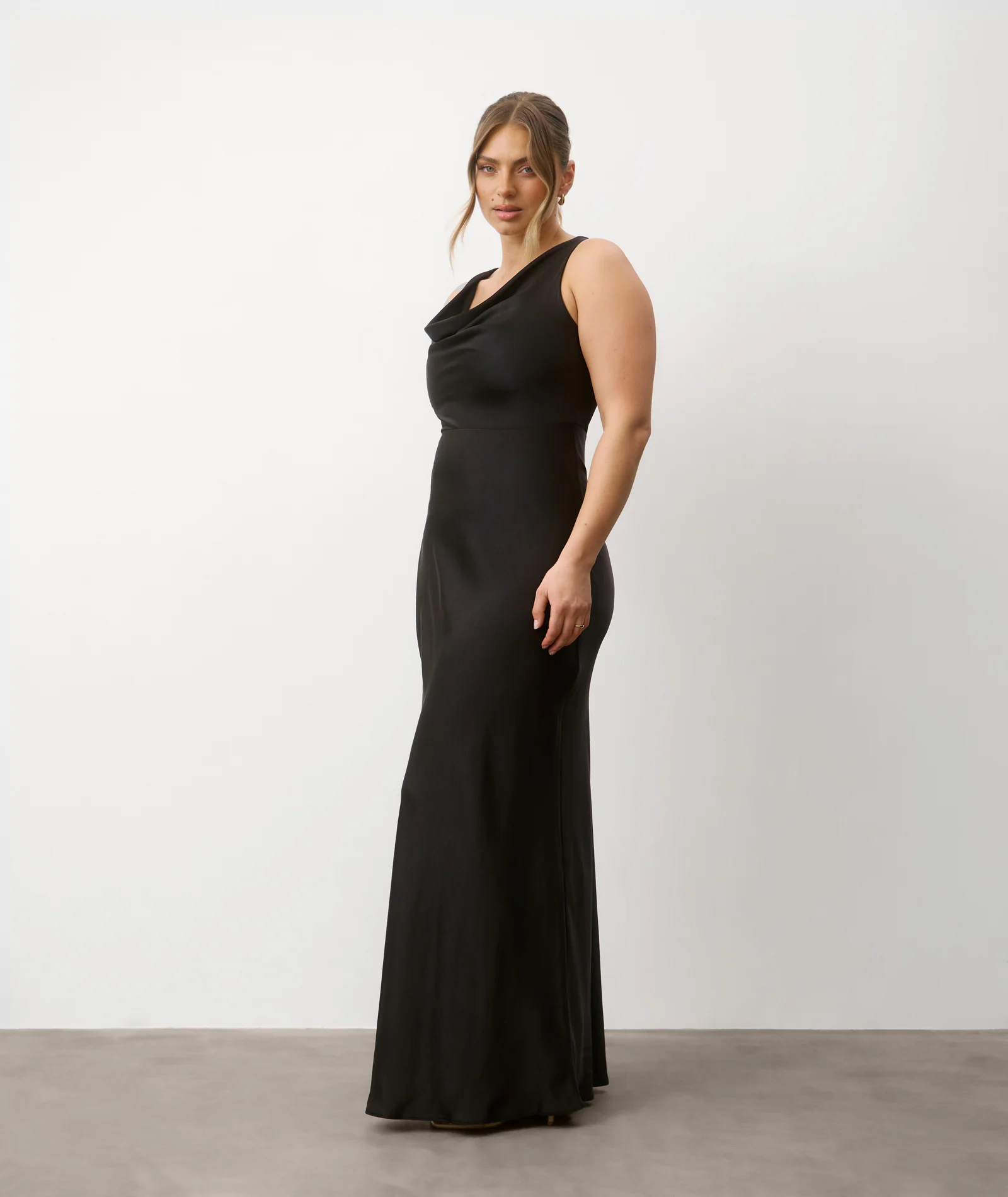 Cowl Front Satin Bridesmaid Dress - Black - Image 4