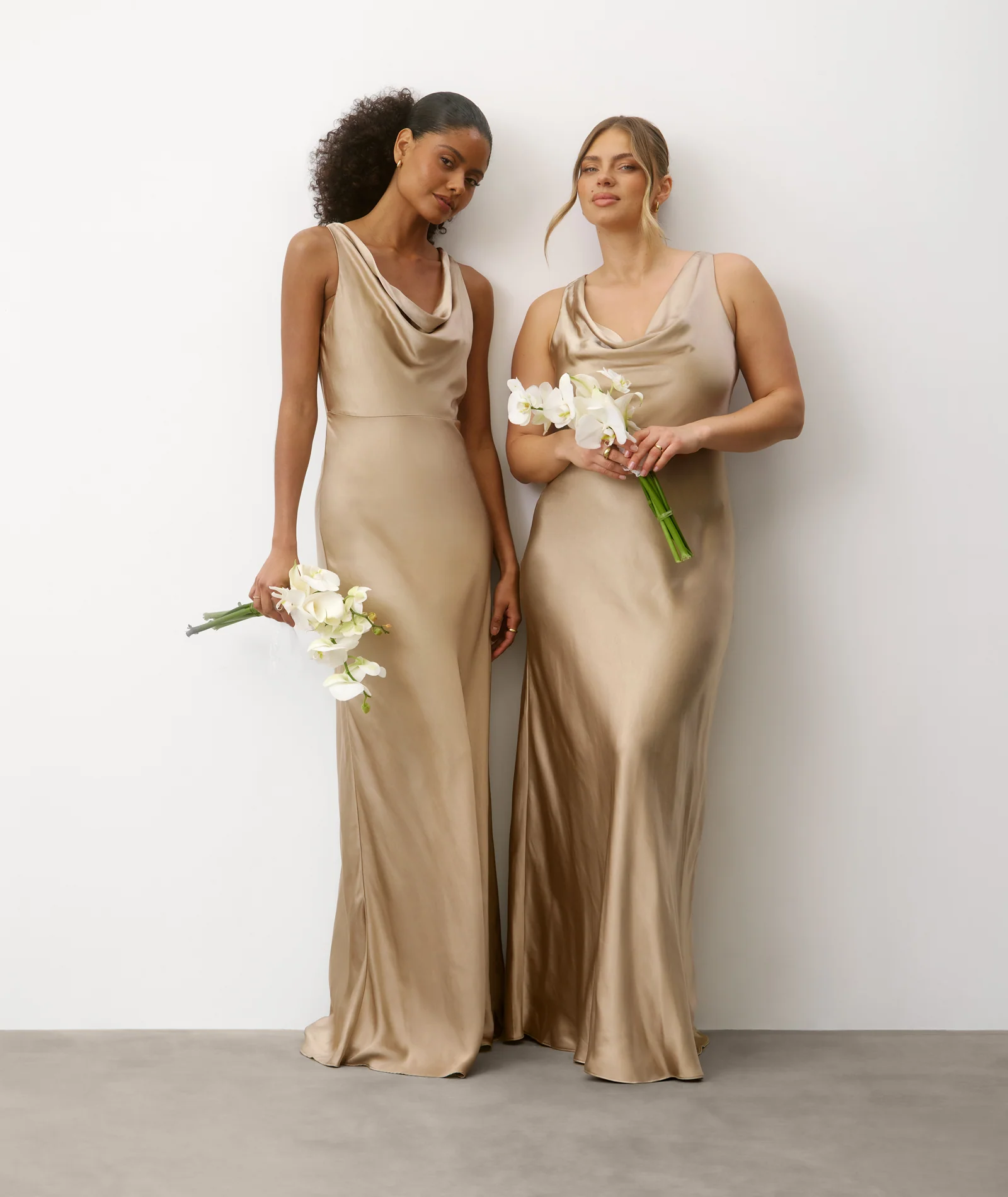 Cowl Front Satin Bridesmaid Dress - Champagne - Image 4