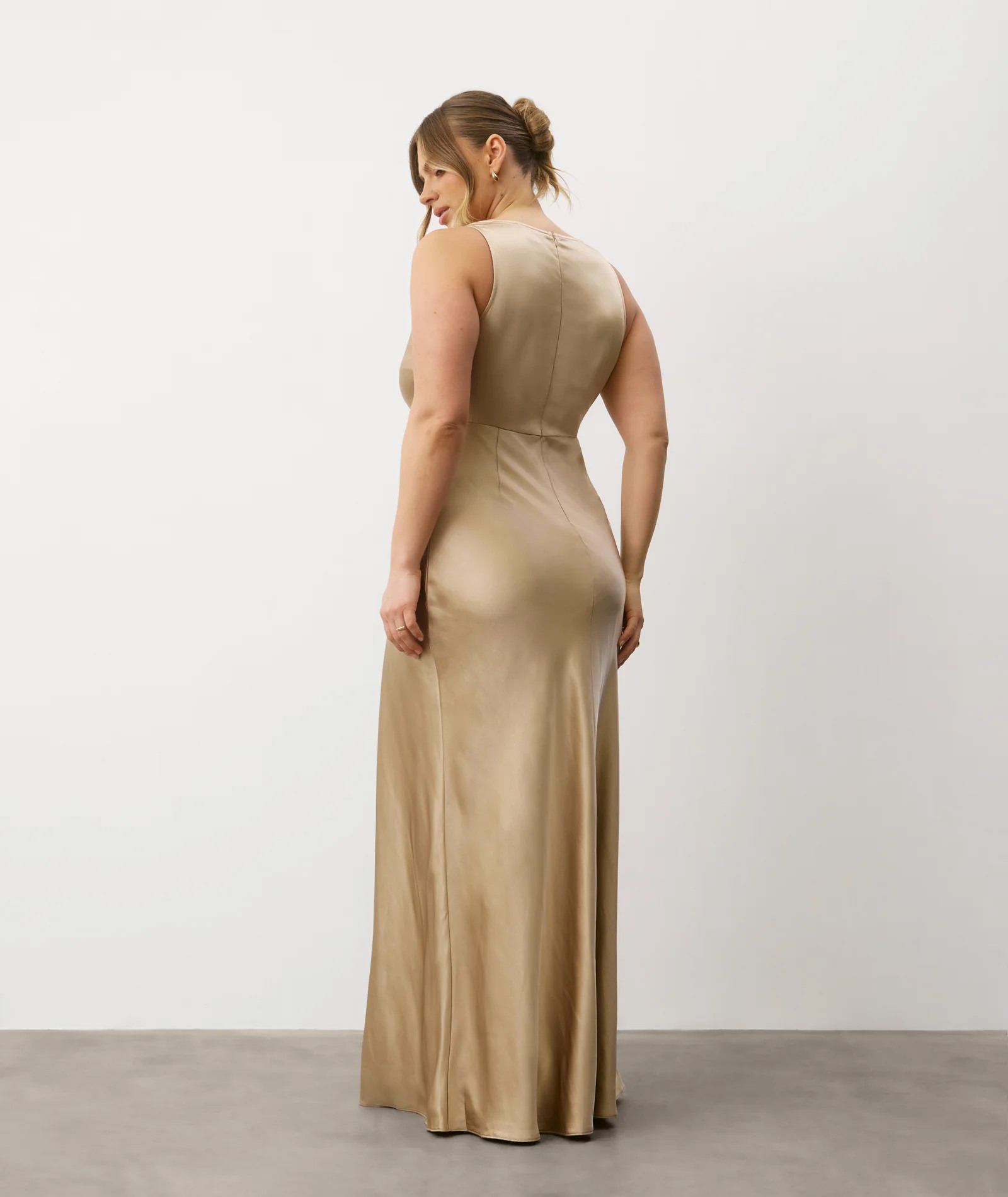 Cowl Front Satin Bridesmaid Dress - Champagne - Image 5