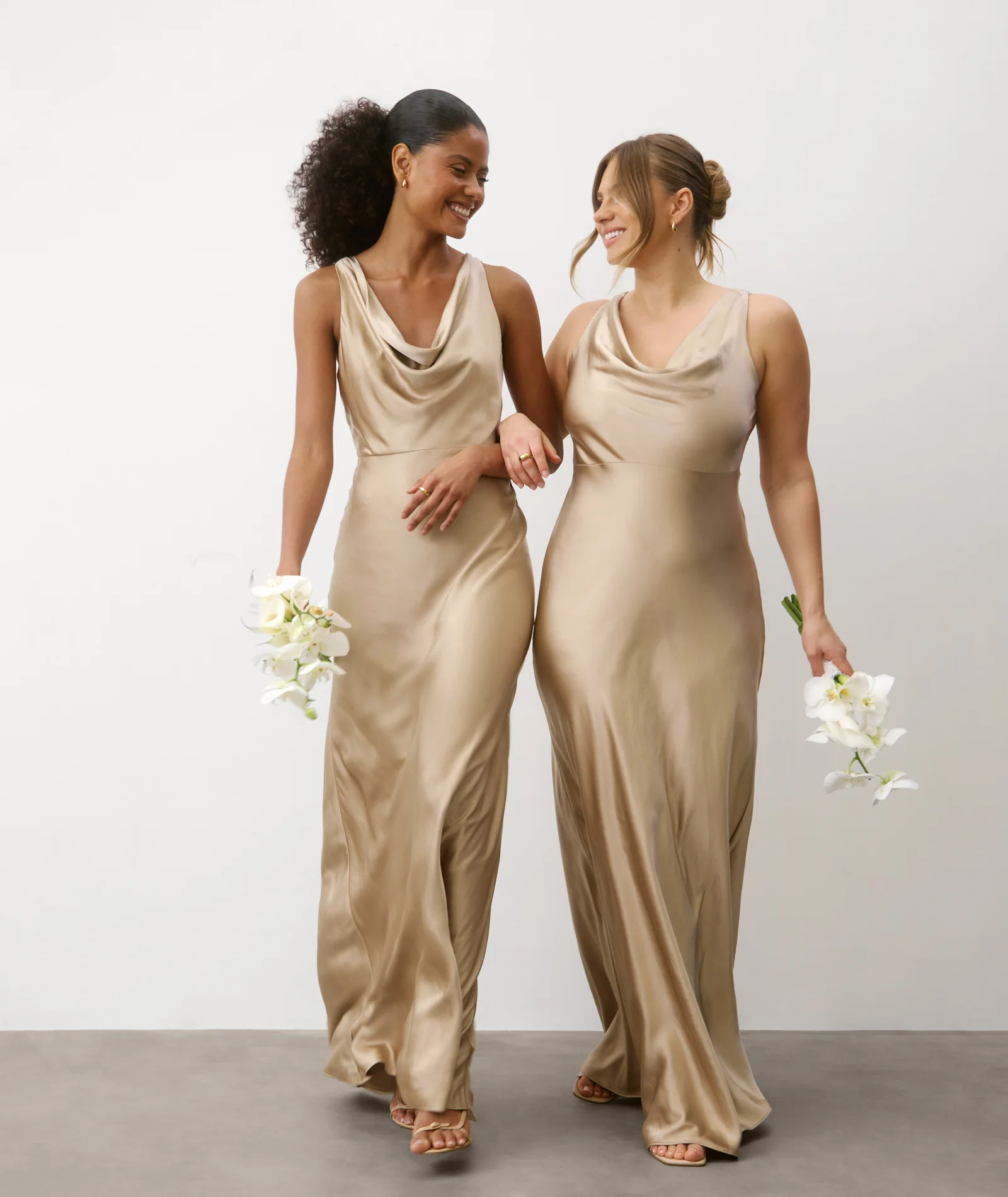 Cowl Front Satin Bridesmaid Dress - Champagne - Image 7