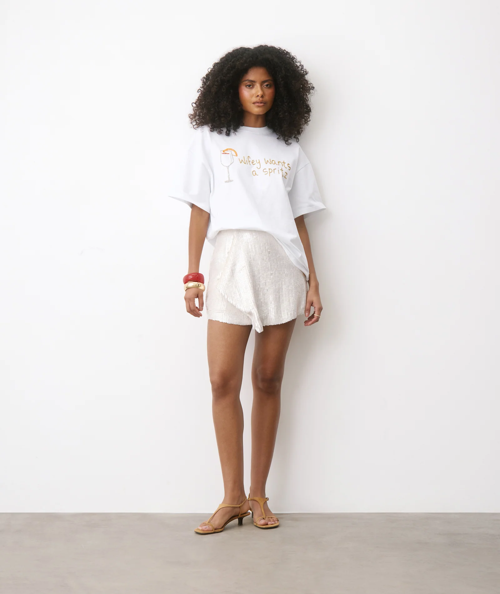Embellished Sequin Wrap Flippy Skirt - Ivory - Image 2