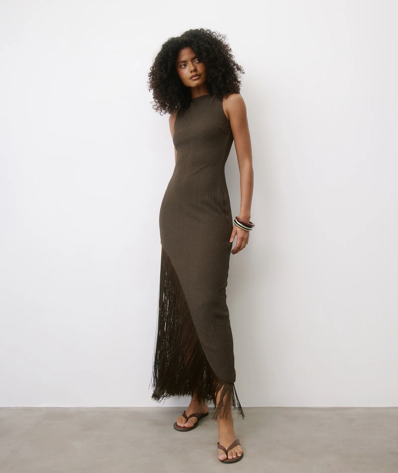 Fringe Asymmetrical Maxi Dress - Chocolate - Image 6