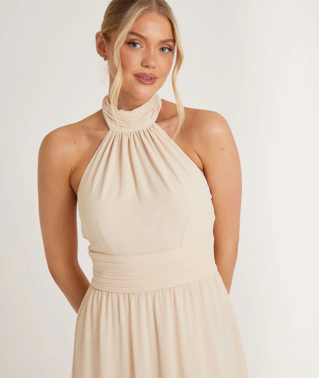 Halter Neck Chiffon Bridesmaid Dress - Butter Cream - Image 2