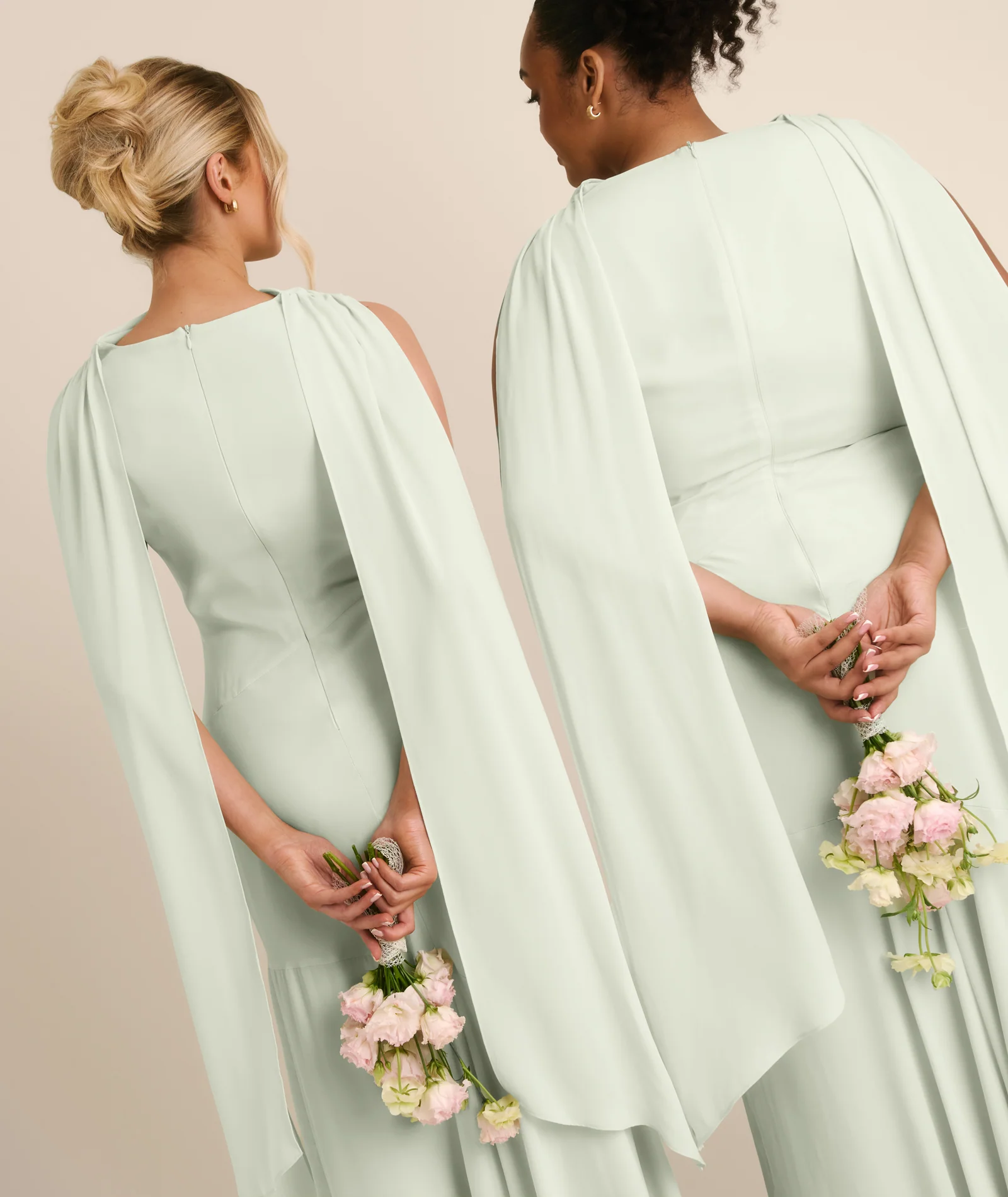 High Cowl Neck Drape Chiffon Bridesmaid Dress - Mint Green - Image 2
