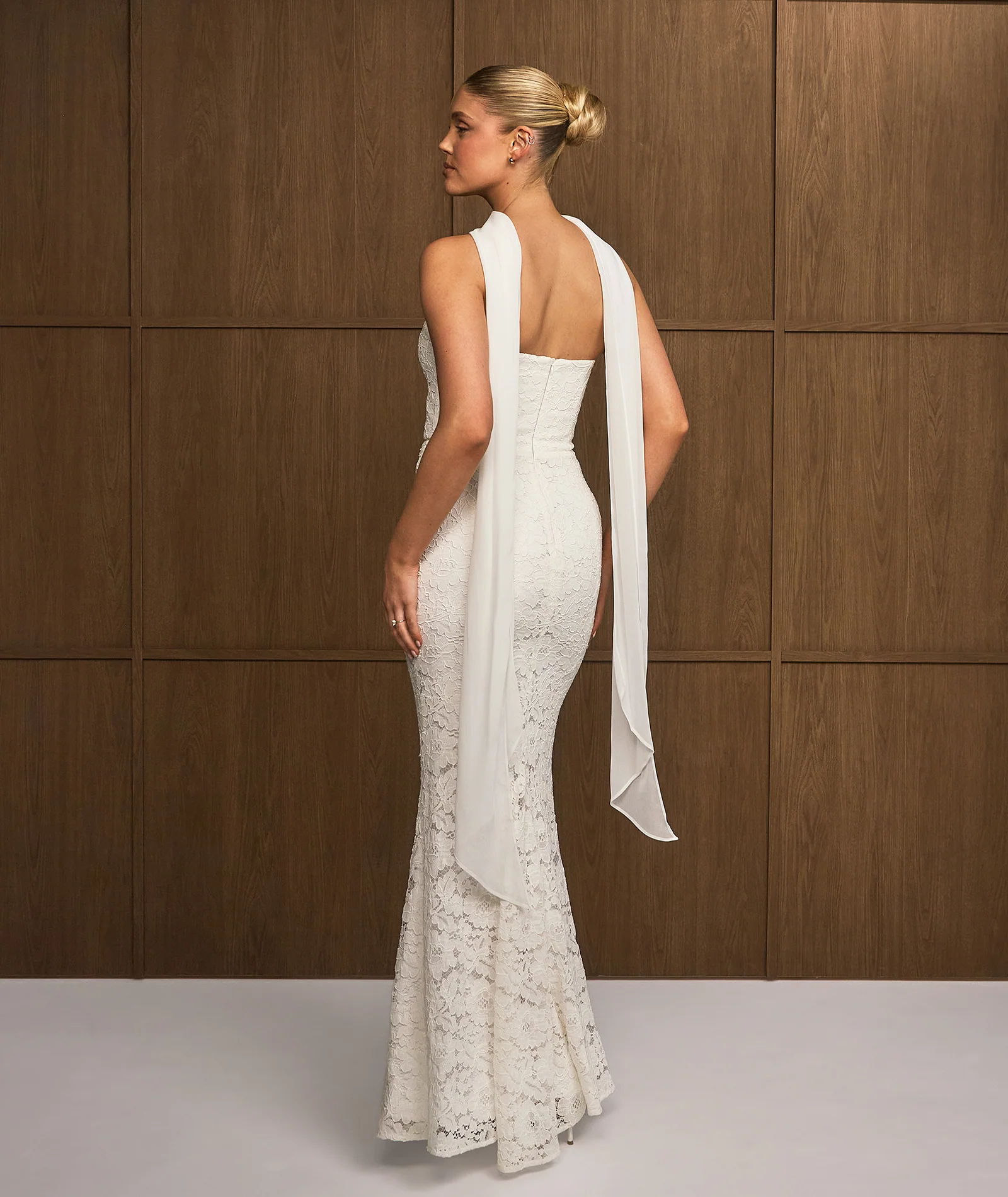 Lace Bandeau Maxi Dress with Neck Scarf - Ivory - Image 5