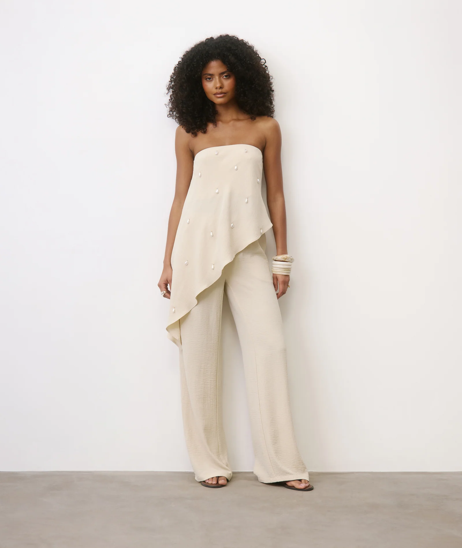 Linen Look Relaxed Trousers - Stone