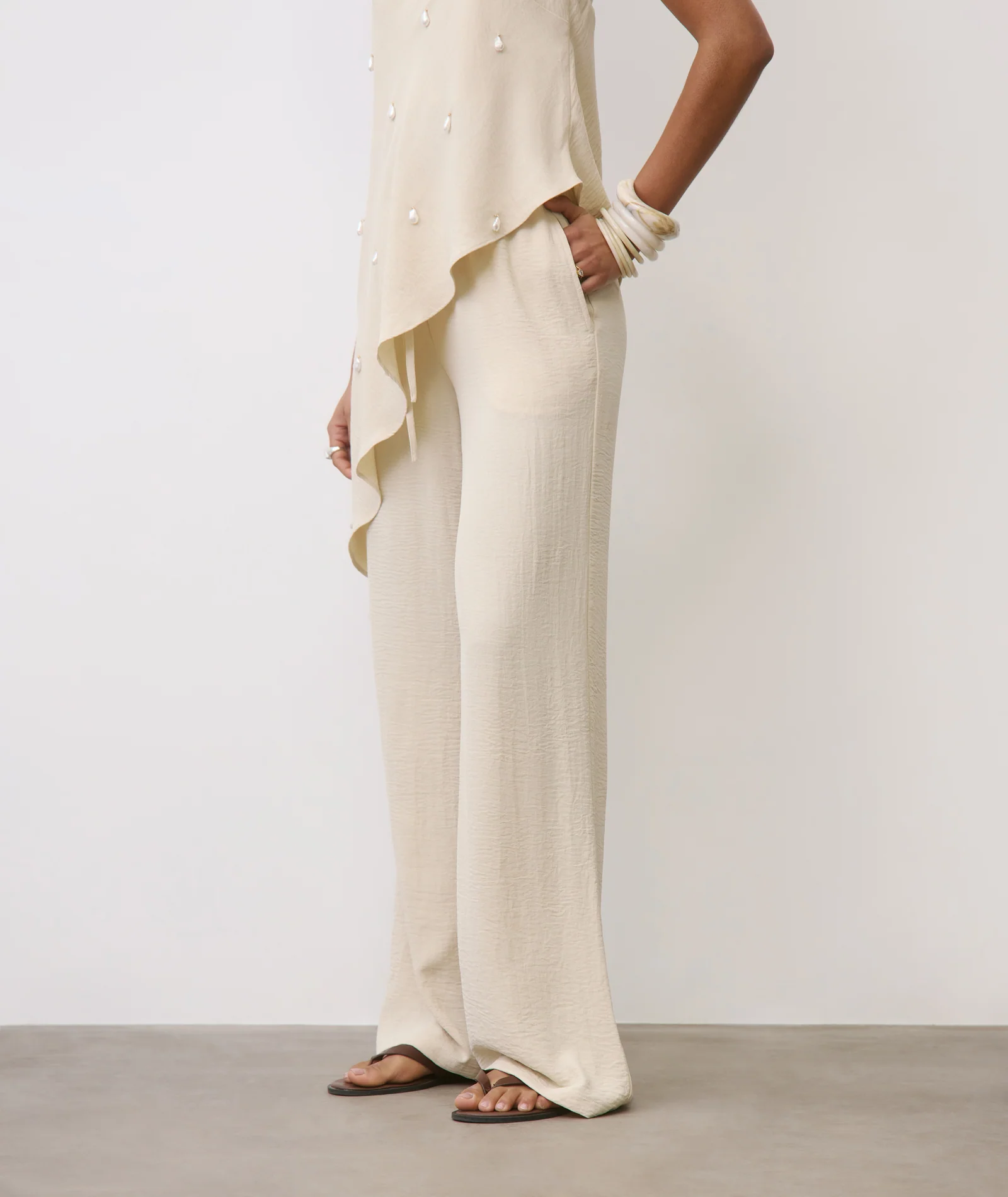 Linen Look Relaxed Trousers - Stone - Image 5