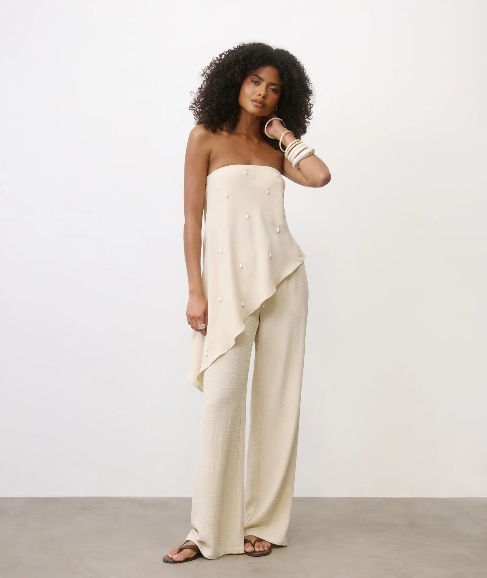 Linen Look Relaxed Trousers - Stone - Image 6
