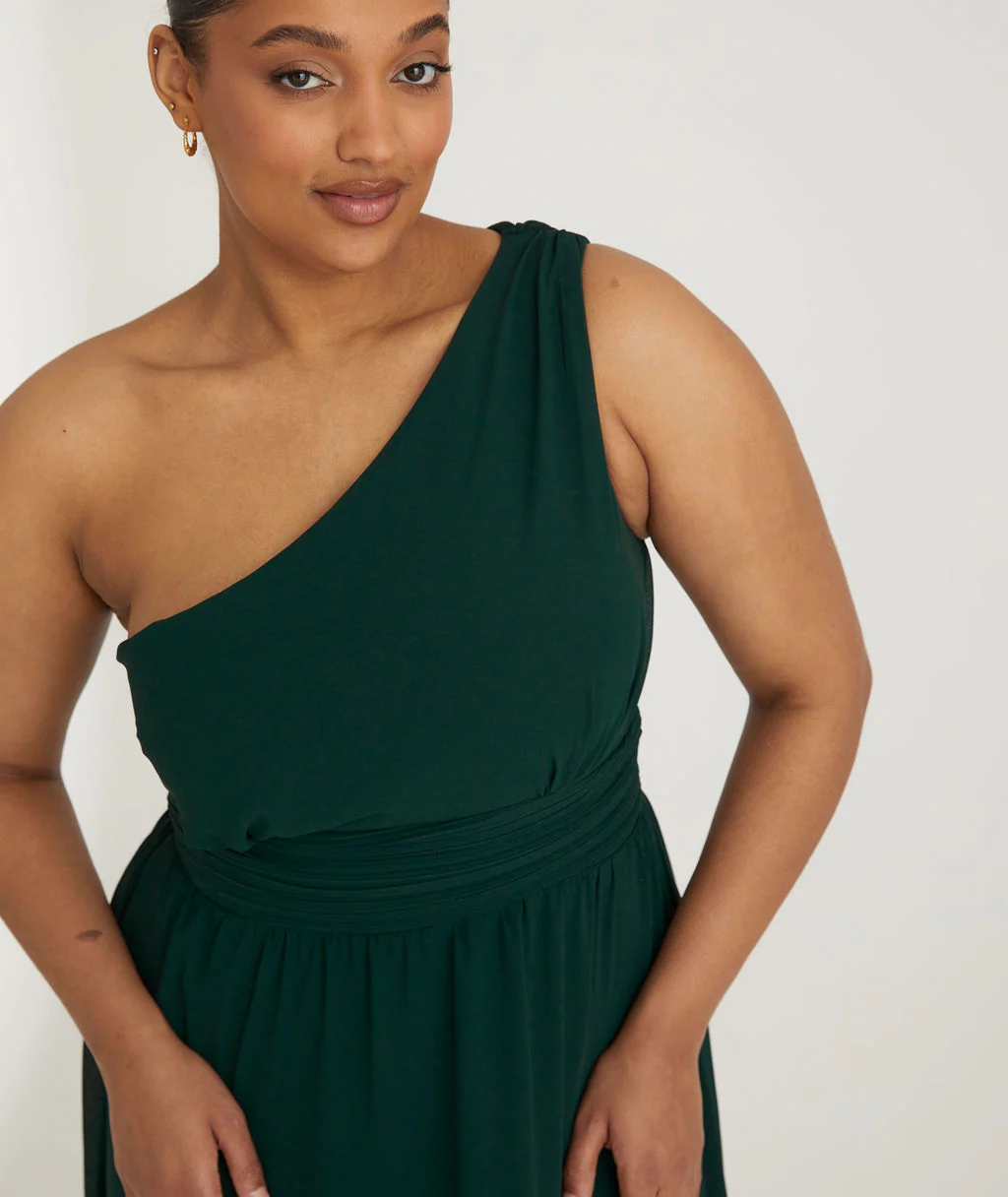 One Shoulder Chiffon Bridesmaid Dress - Emerald