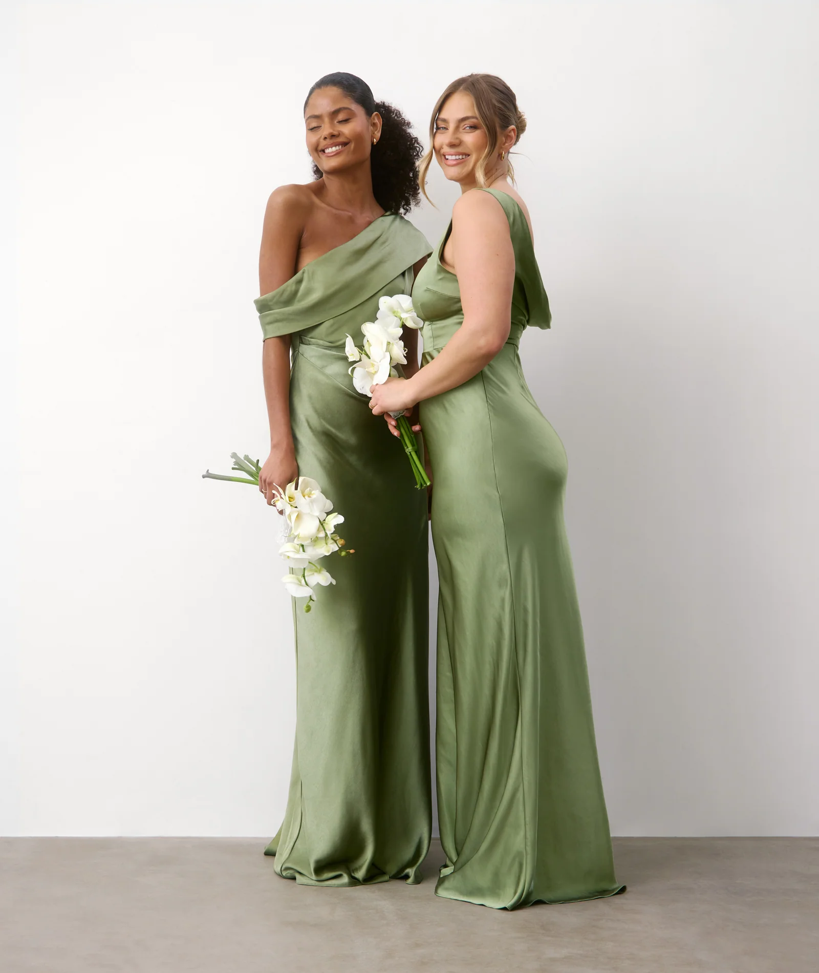One Shoulder Drape Satin Bridesmaid Dress - Moss Green - Image 6