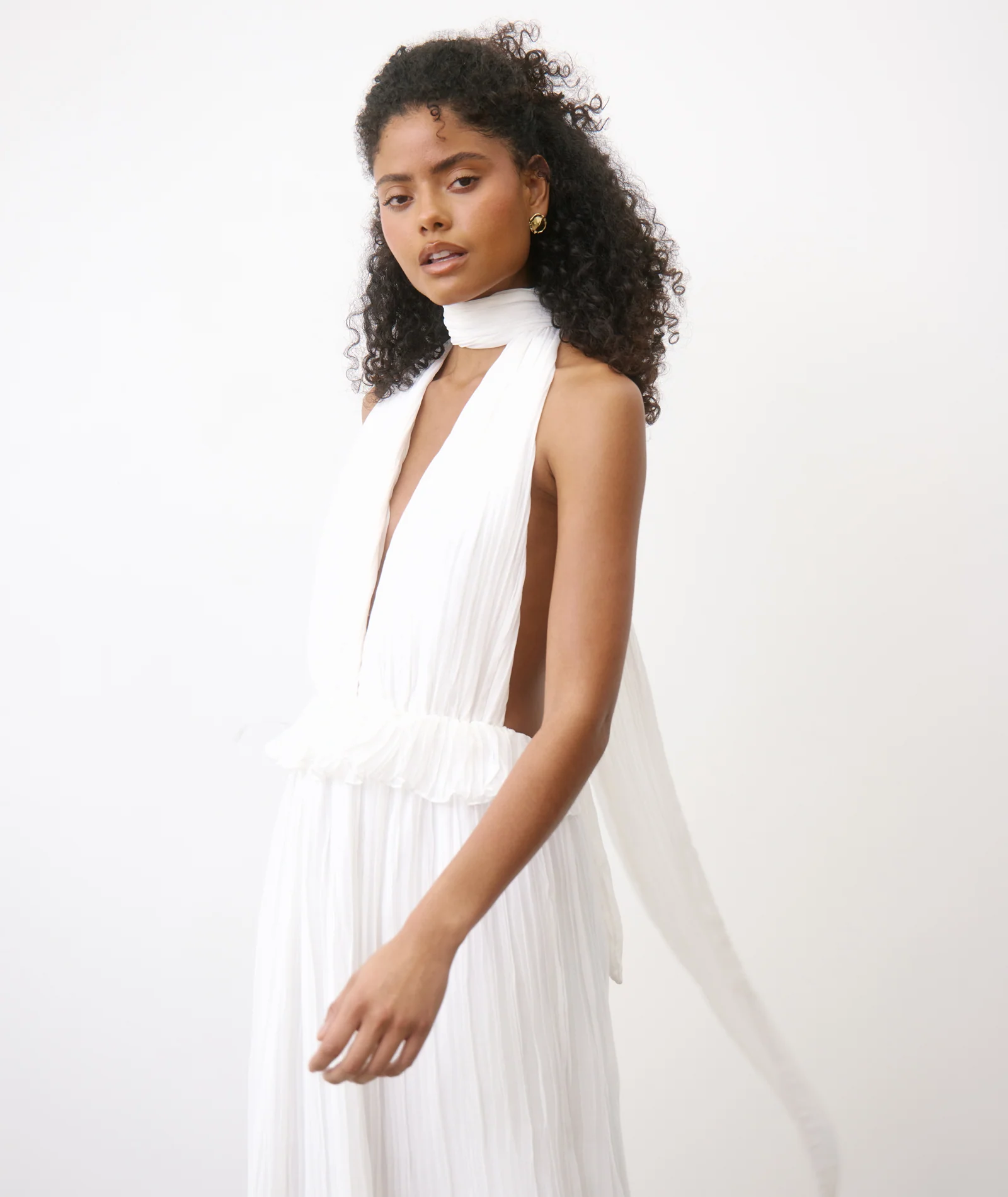 Pleated Plunge Maxi Dress - Ivory - Image 2