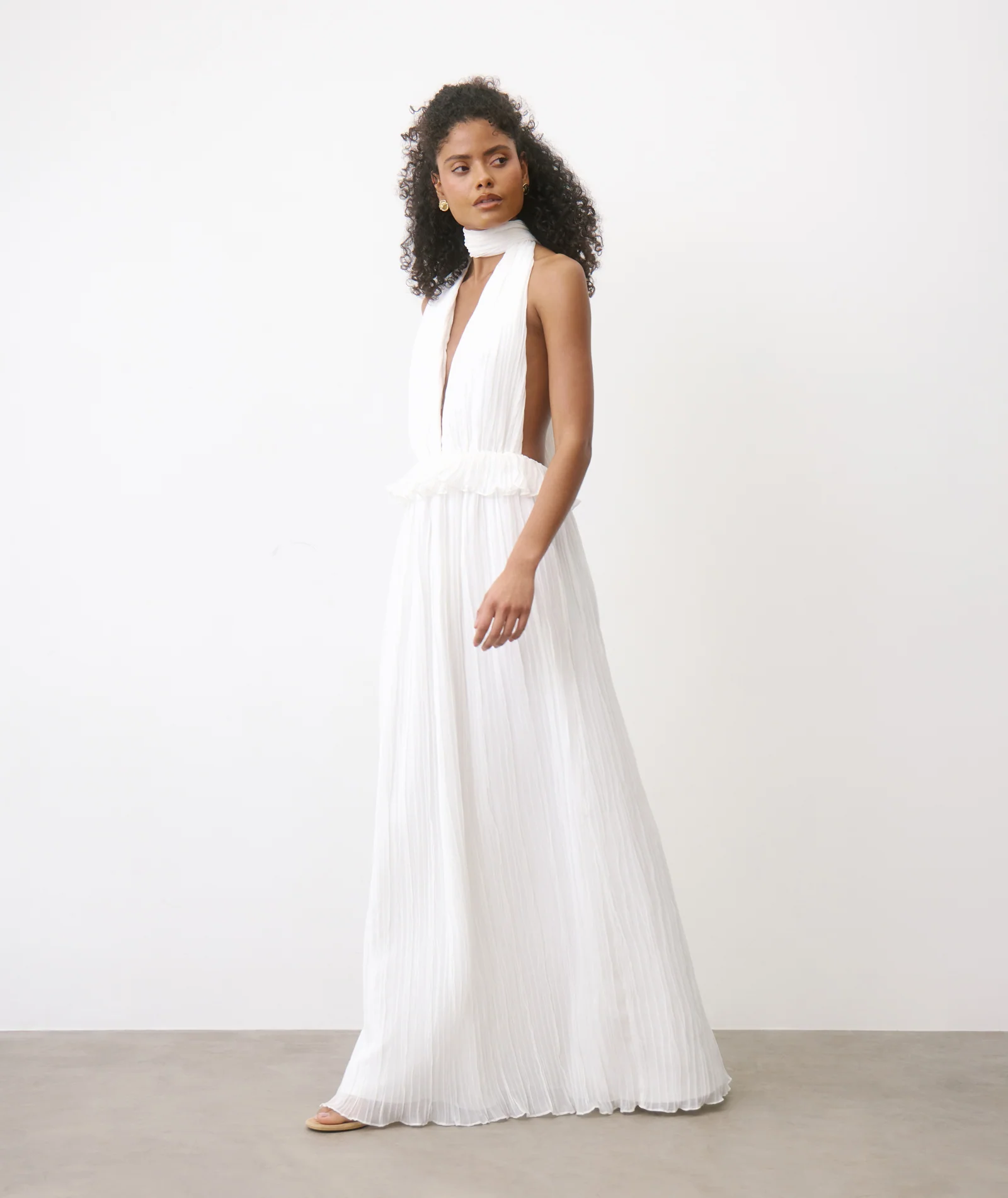 Pleated Plunge Maxi Dress - Ivory - Image 3