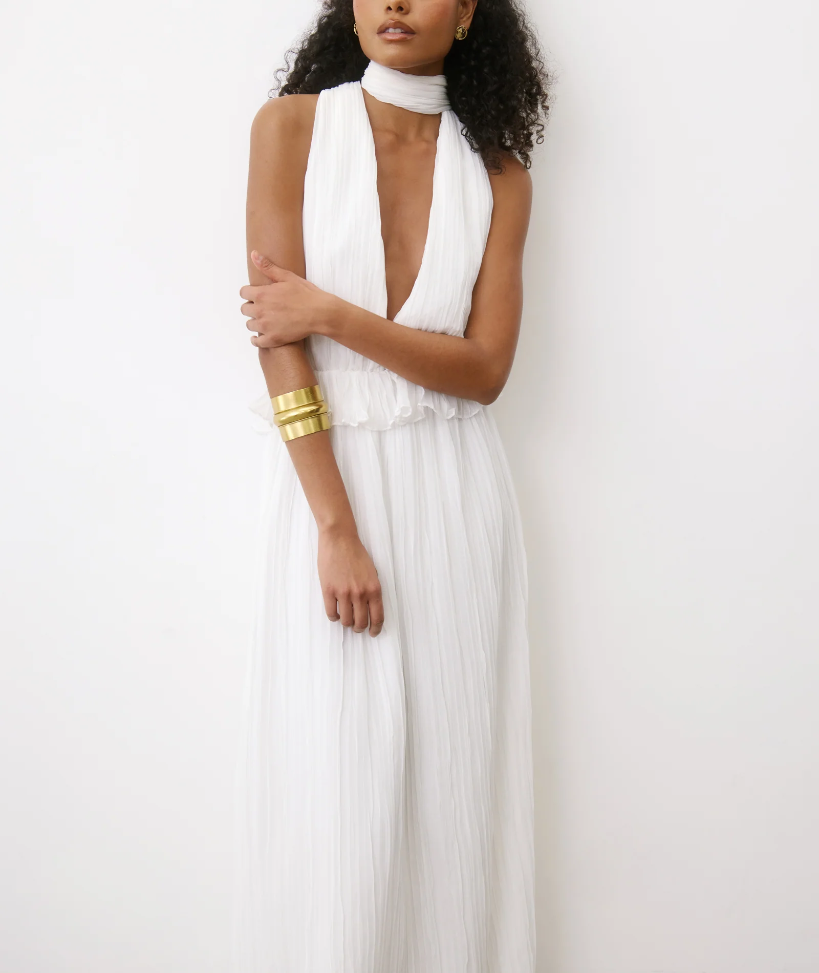 Pleated Plunge Maxi Dress - Ivory - Image 4