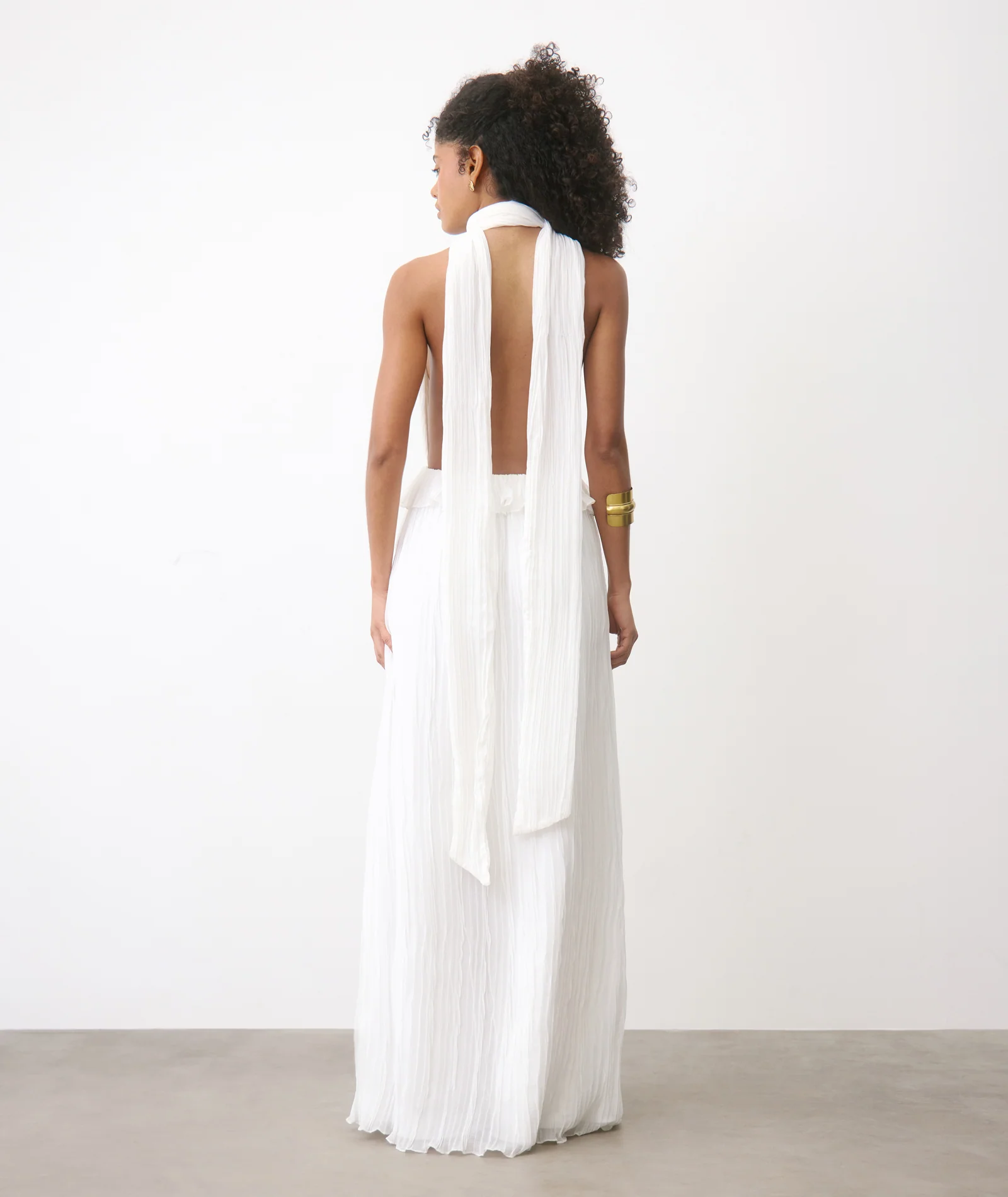 Pleated Plunge Maxi Dress - Ivory - Image 5