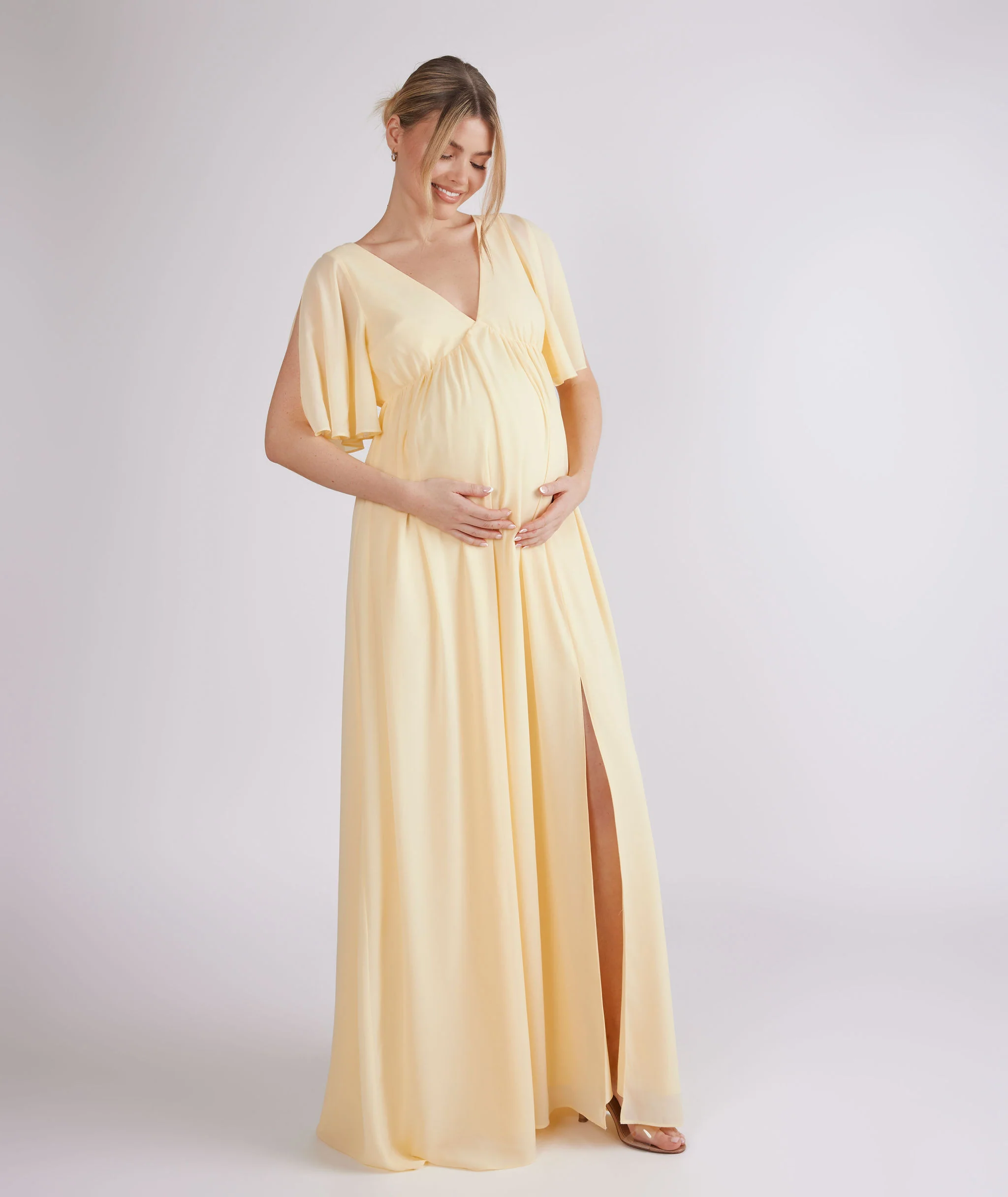 Plunge Maternity Chiffon Bridesmaid Dress - Butter Lemon