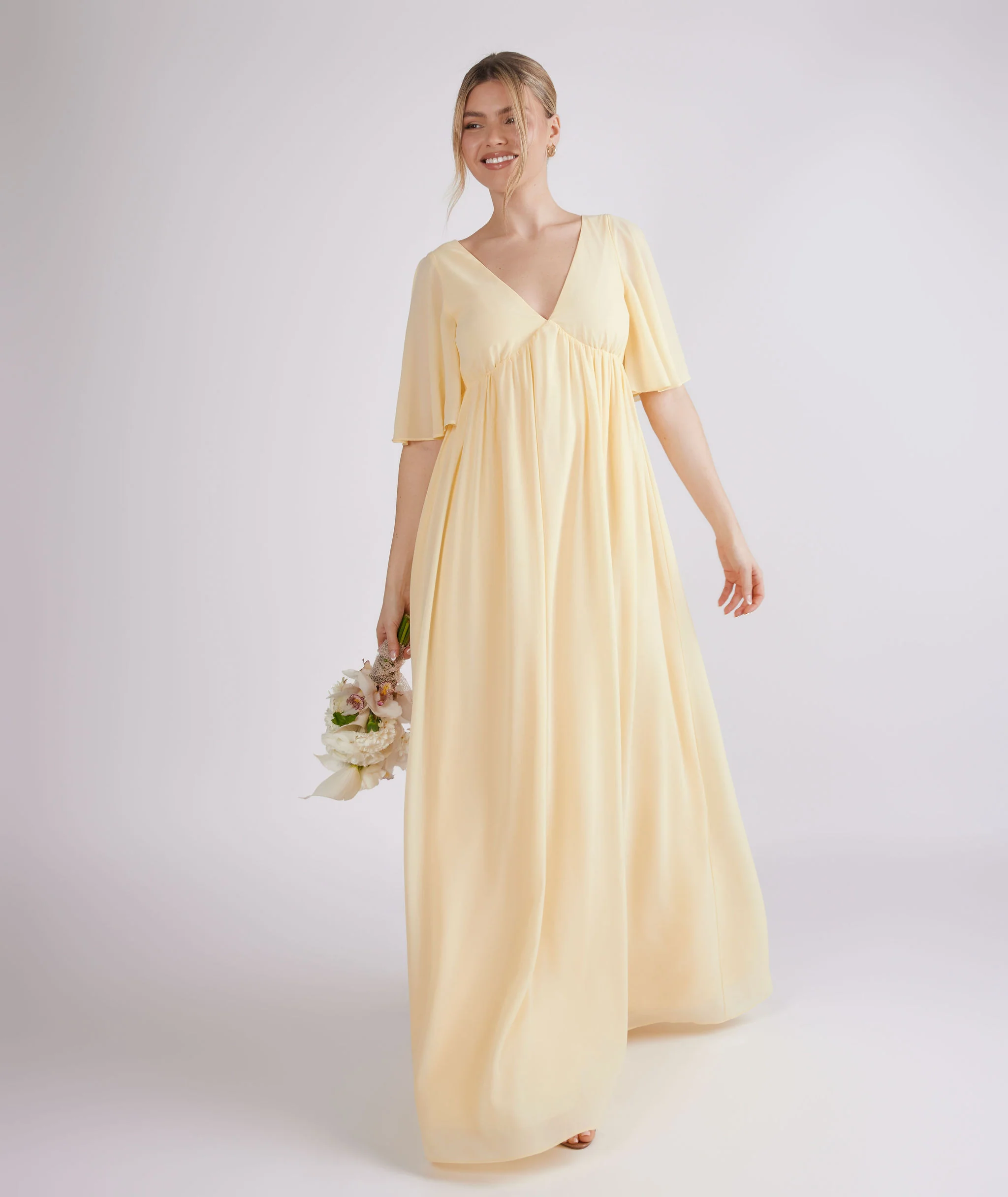 Plunge Maternity Chiffon Bridesmaid Dress - Butter Lemon - Image 2