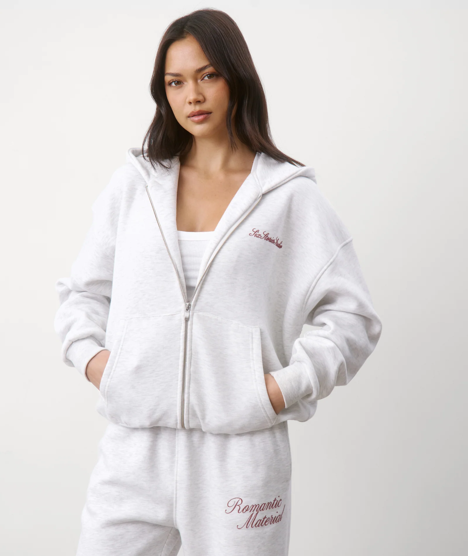 Romantic Material Zip Hoodie - Grey Marl - Image 3
