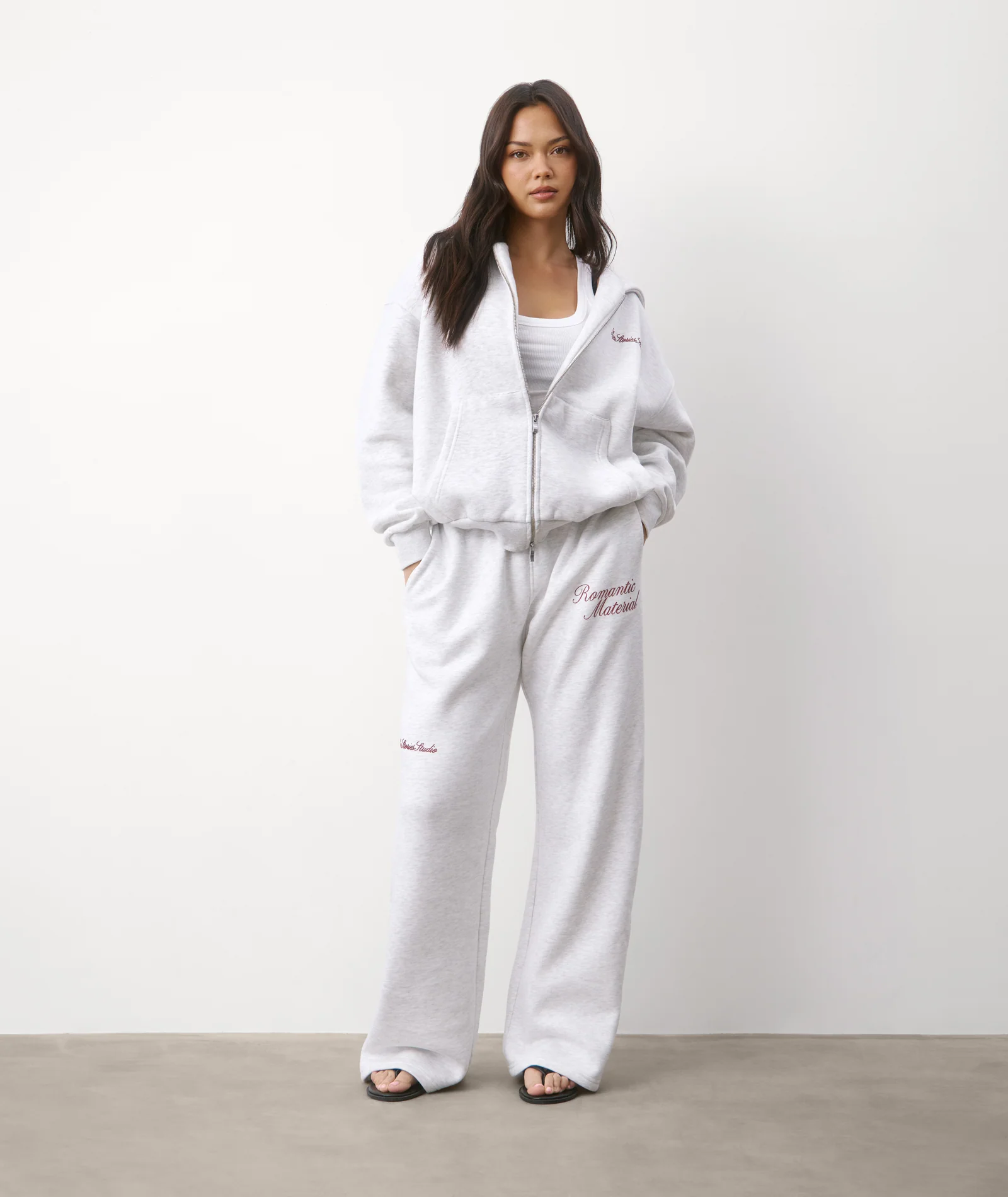 Romantic Material Zip Hoodie - Grey Marl - Image 4