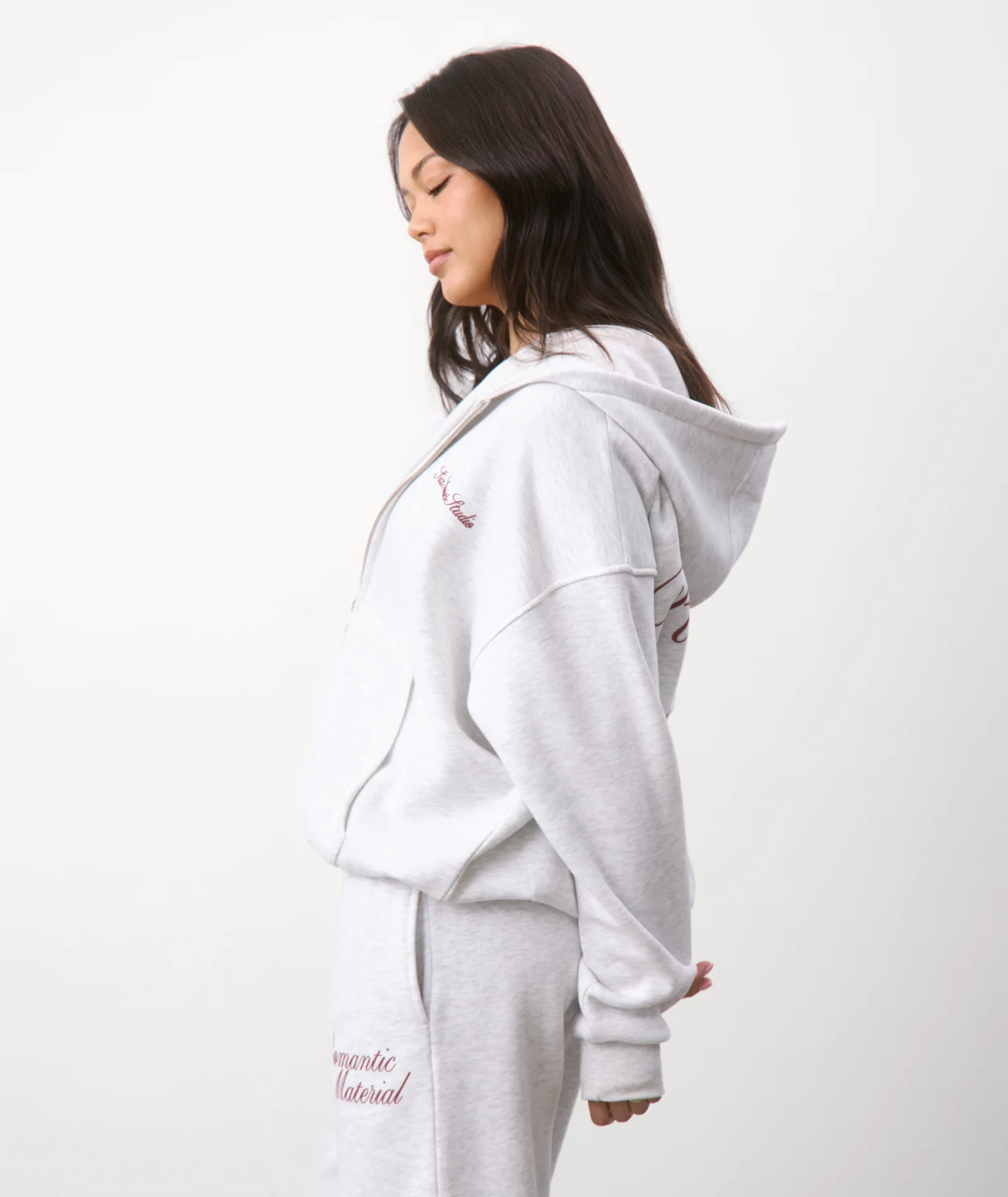 Romantic Material Zip Hoodie - Grey Marl - Image 6