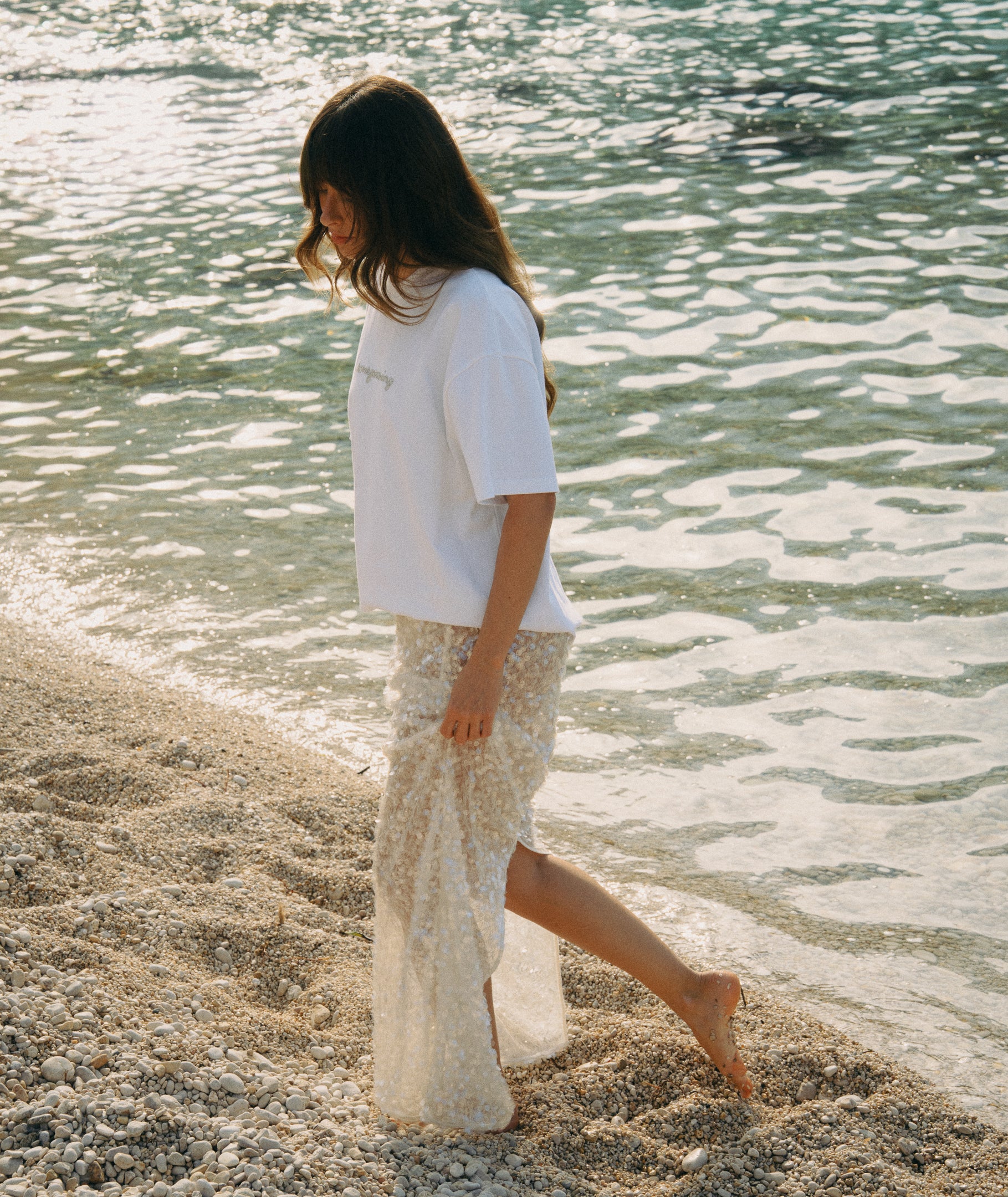 Sequin Maxi Skirt - Ivory - Image 3