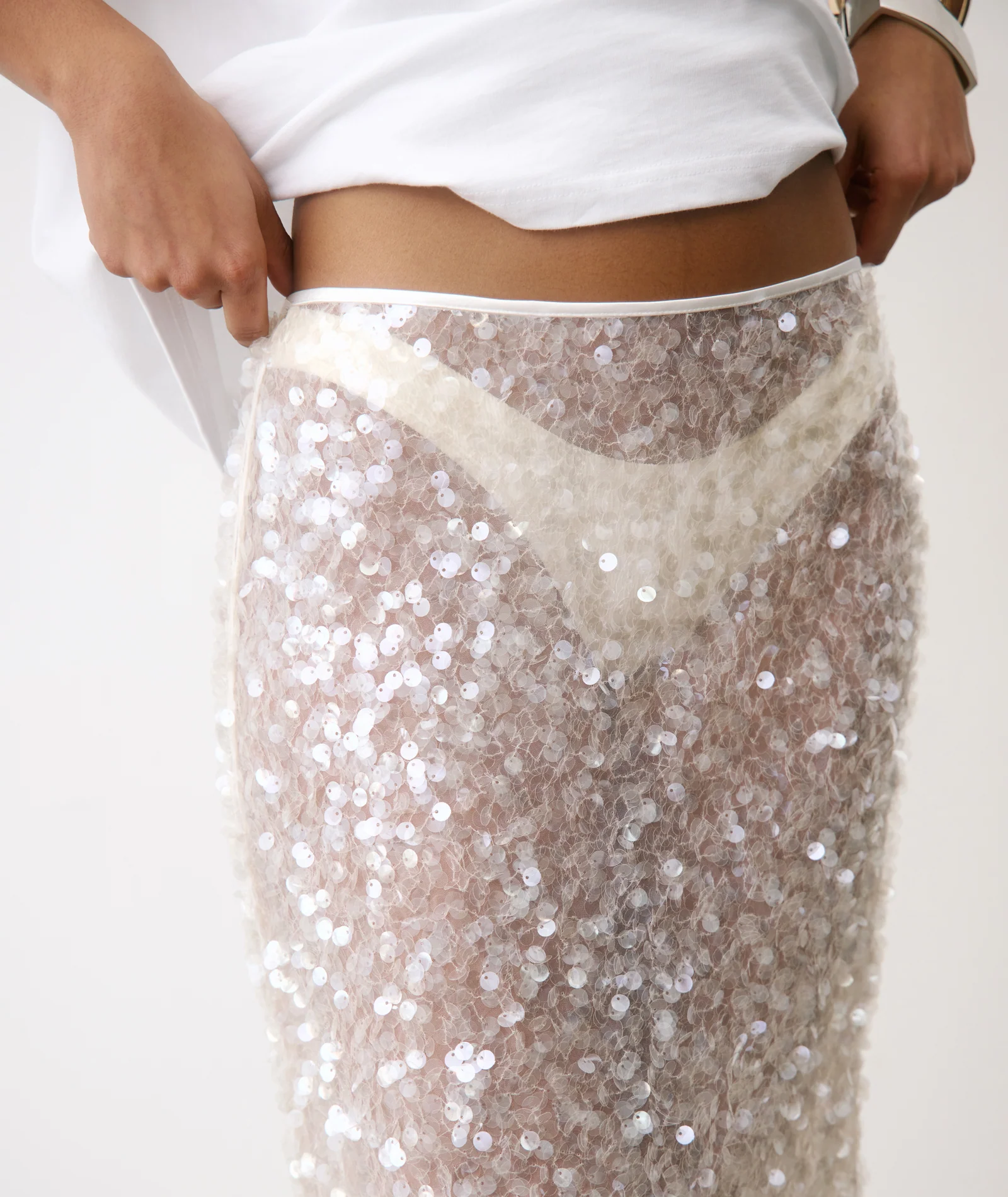 Sequin Maxi Skirt - Ivory - Image 5