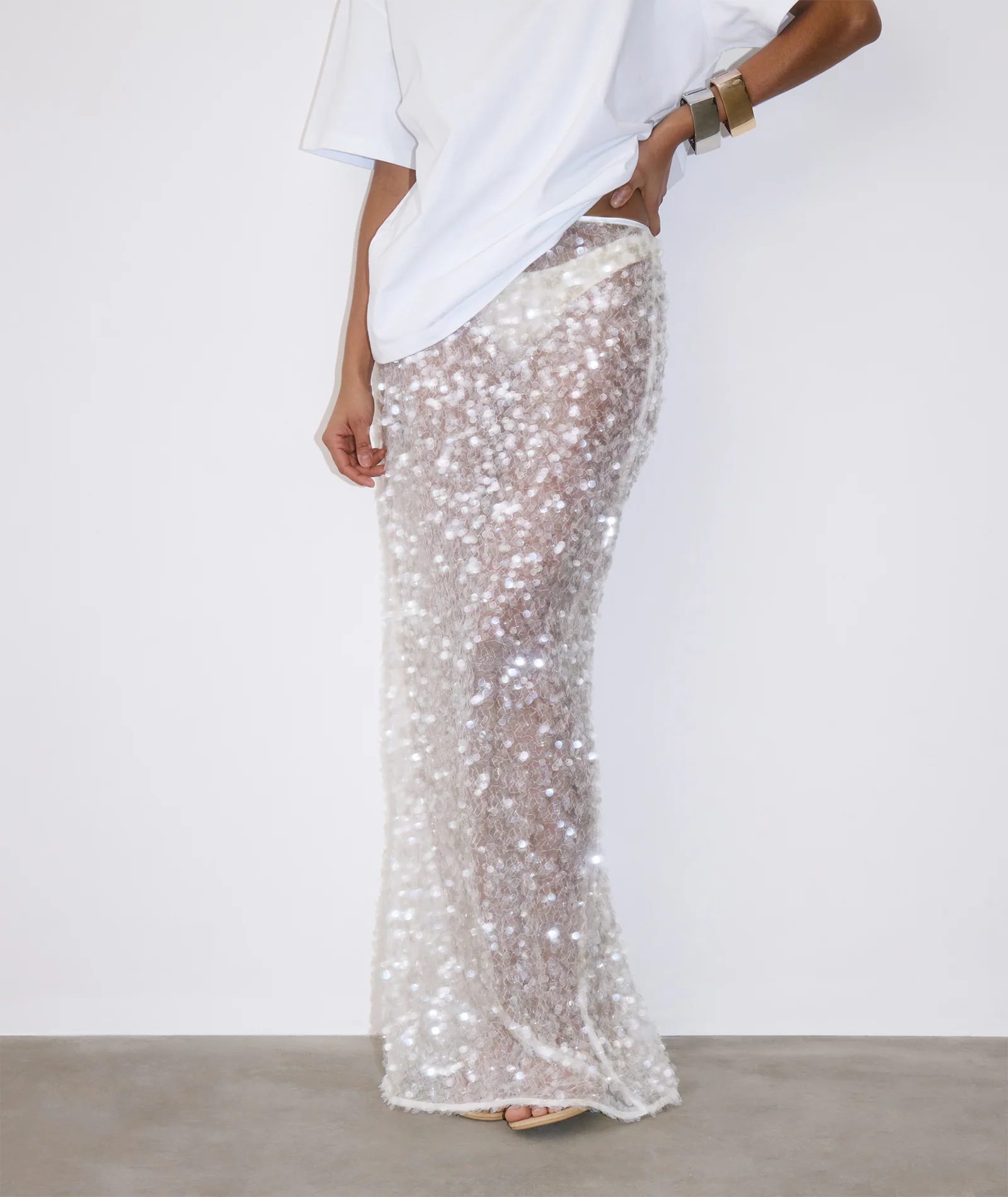 Sequin Maxi Skirt - Ivory - Image 6