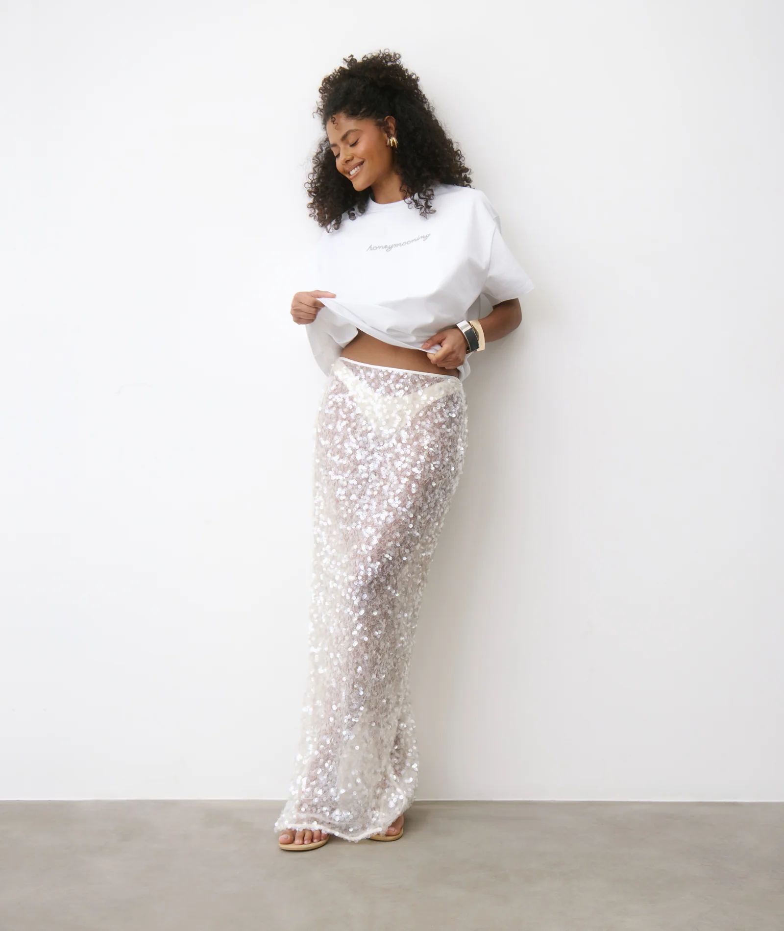 Sequin Maxi Skirt - Ivory - Image 7