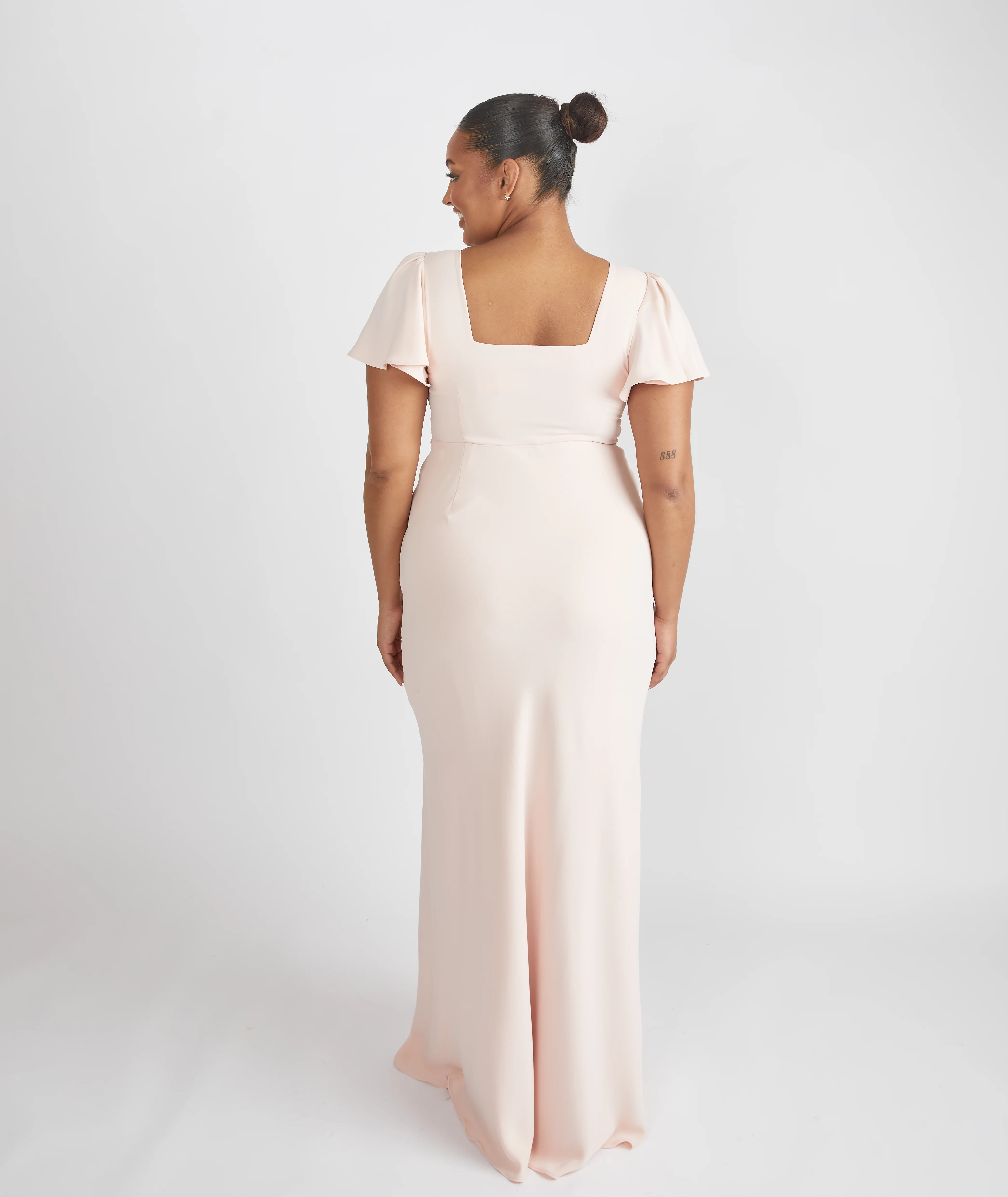 Square Neck Crepe Bridesmaid Dress - Blush - Image 4