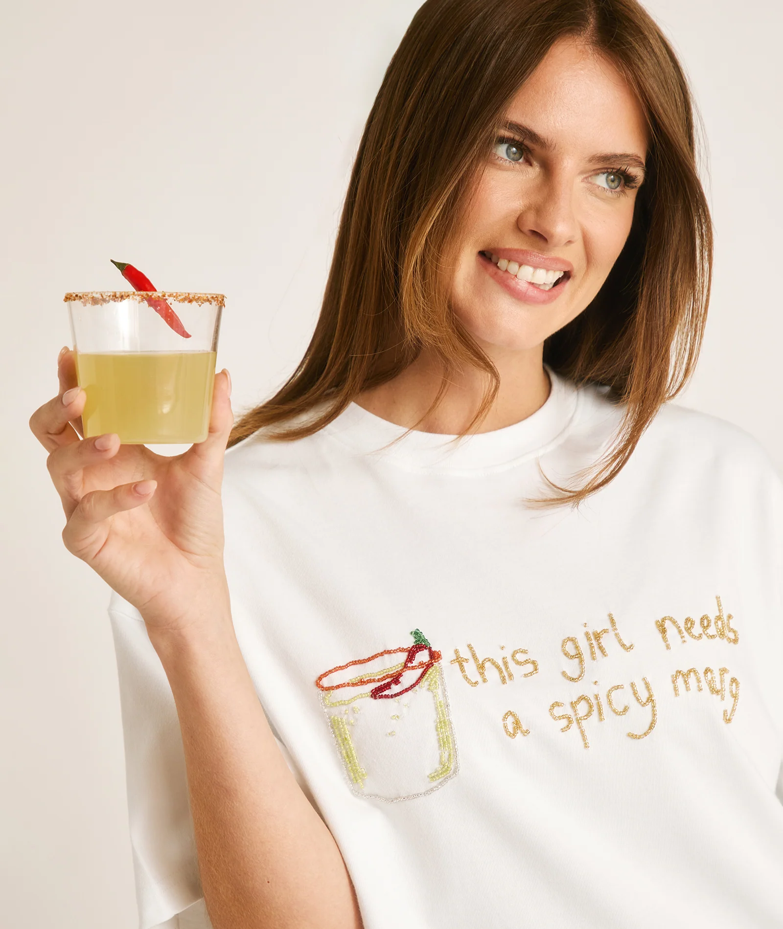 This Girl Needs a Spicy Marg Beaded Tee - White - Image 3