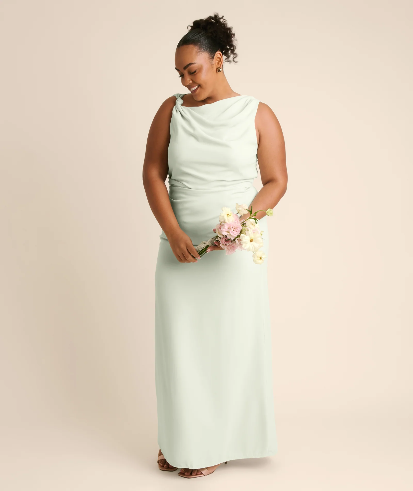 Twist Asymmetrical Chiffon Bridesmaid Dress - Mint Green - Image 2