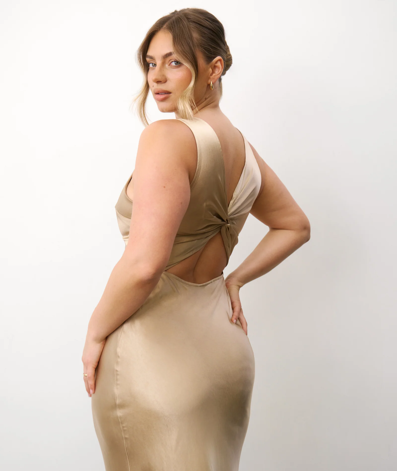 Twist Back Satin Bridesmaid Dress - Champagne - Image 4