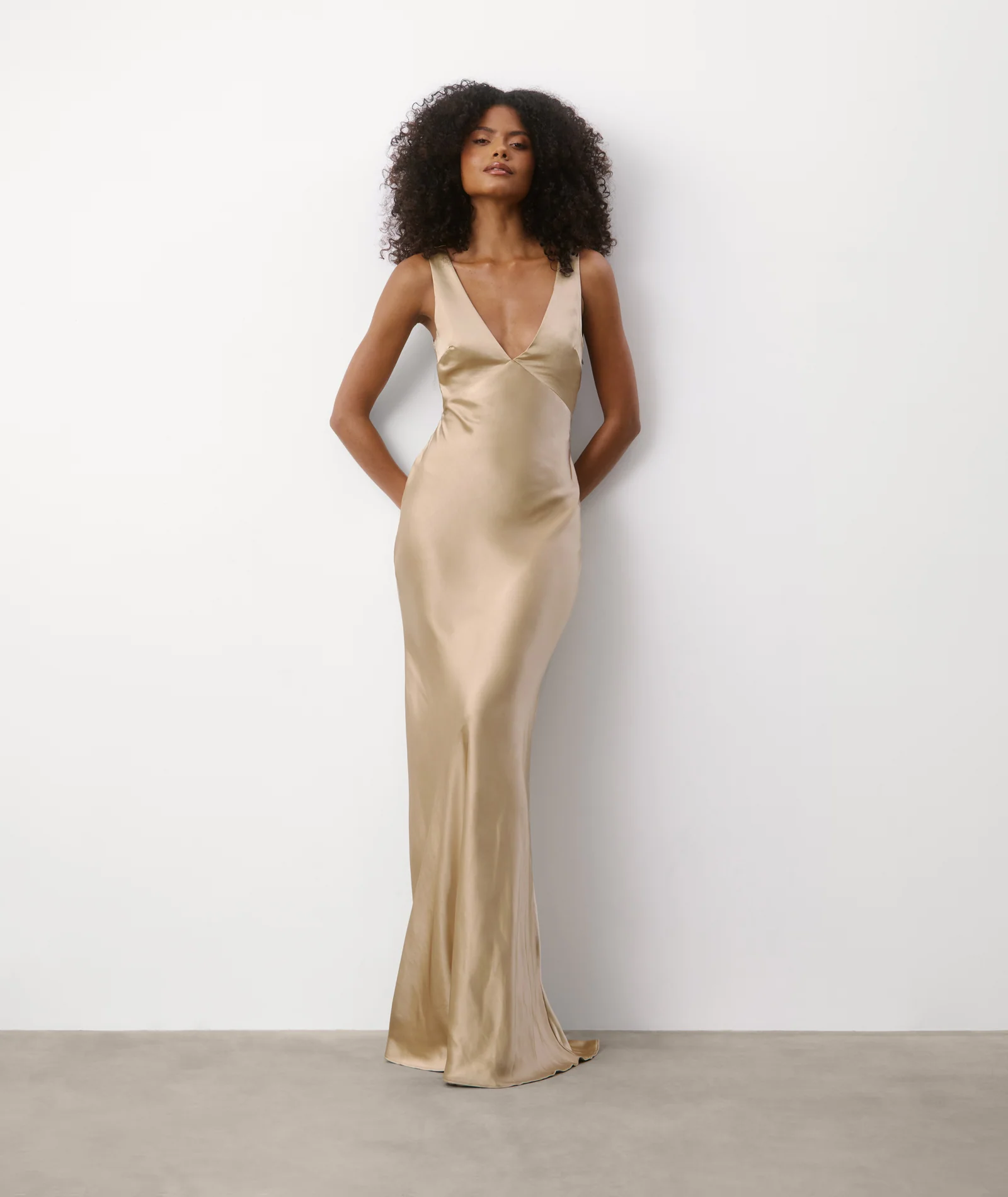 Twist Back Satin Bridesmaid Dress - Champagne - Image 5