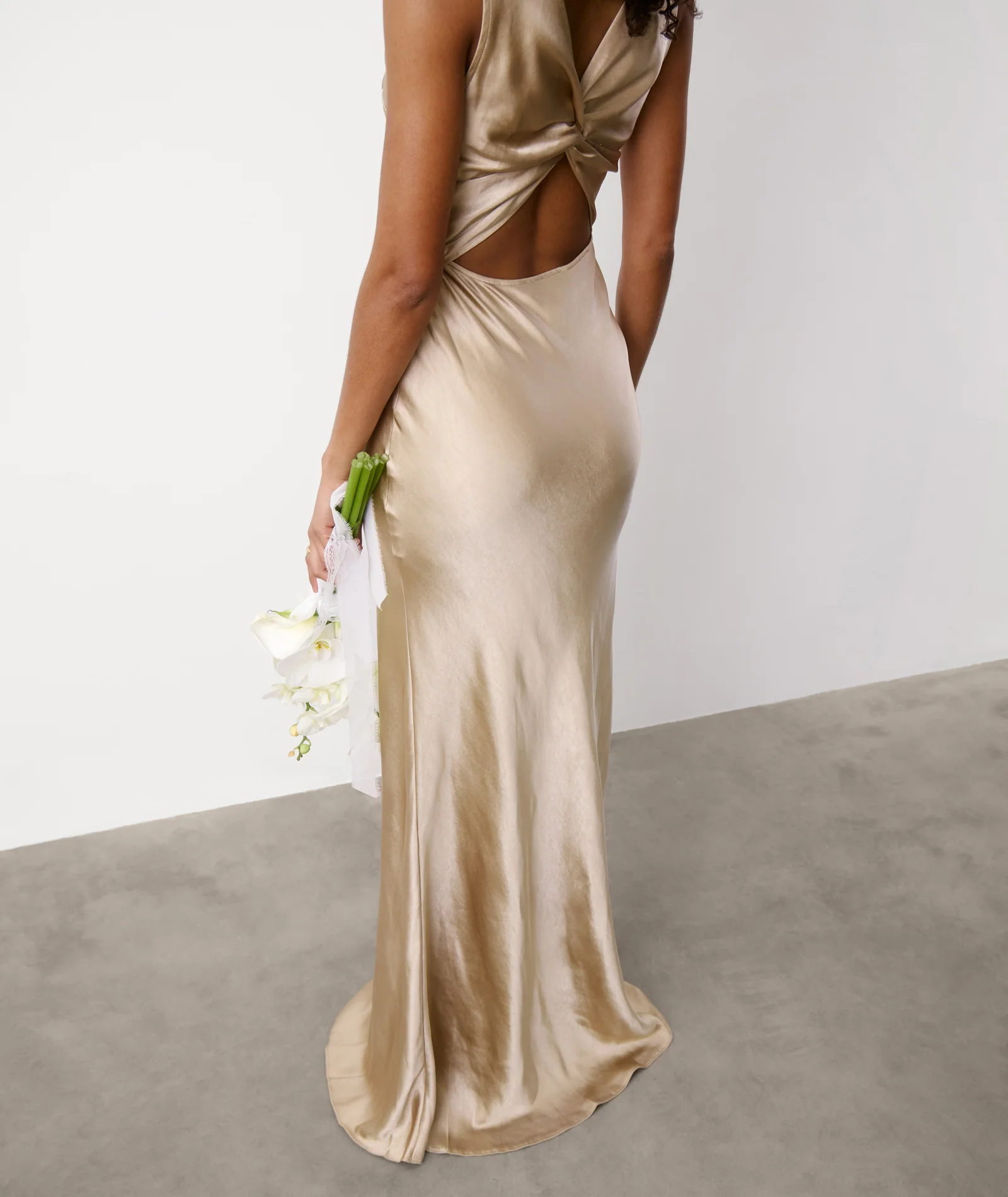 Twist Back Satin Bridesmaid Dress - Champagne - Image 7