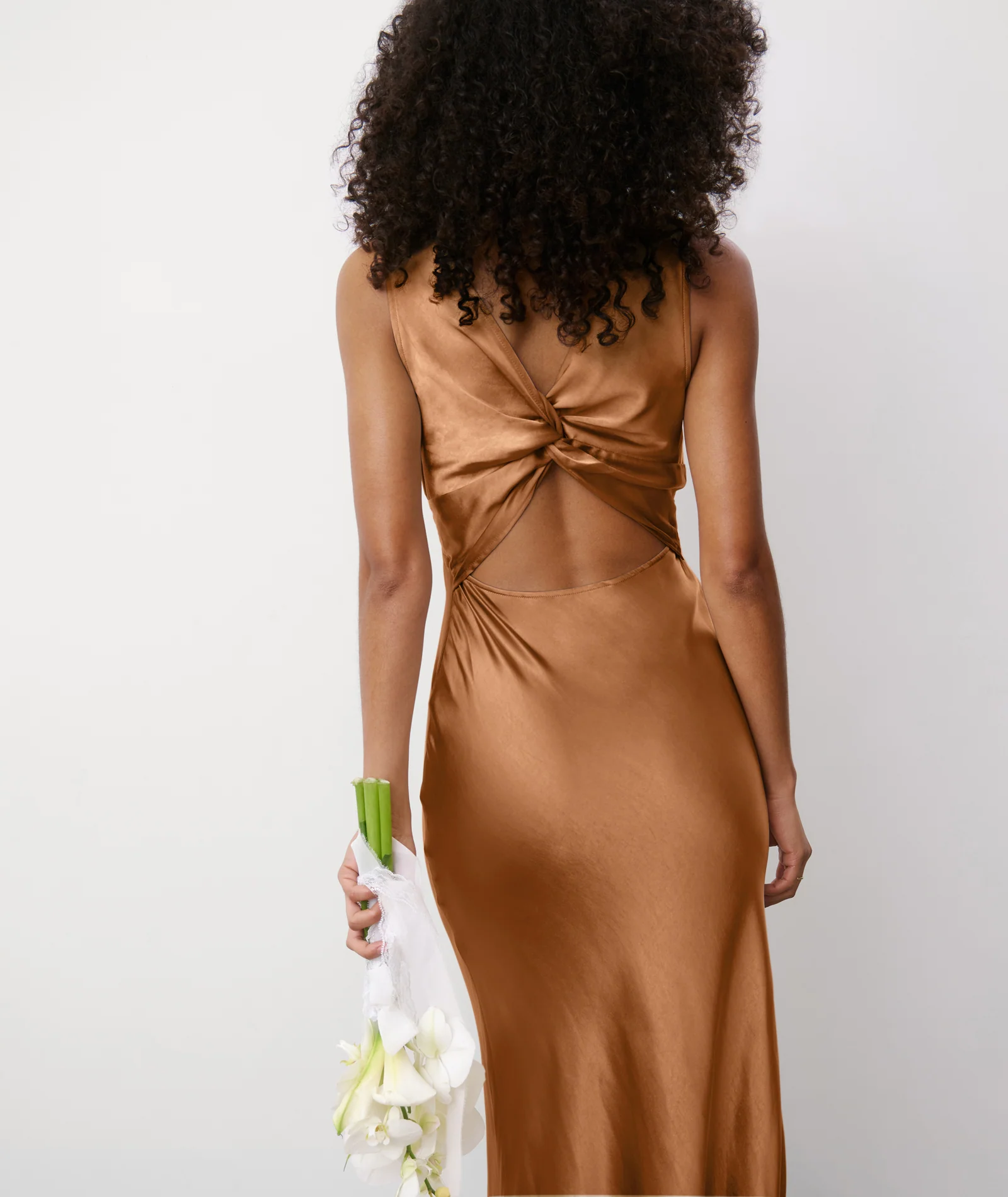 Twist Back Satin Bridesmaid Dress - Rust - Image 3