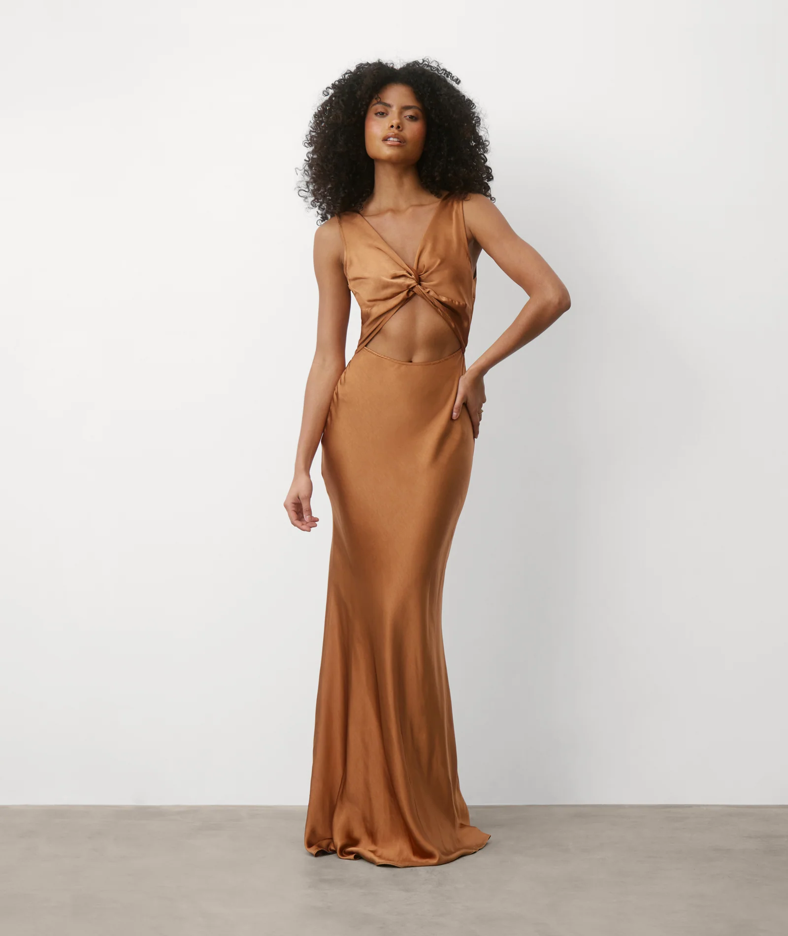 Twist Back Satin Bridesmaid Dress - Rust - Image 4